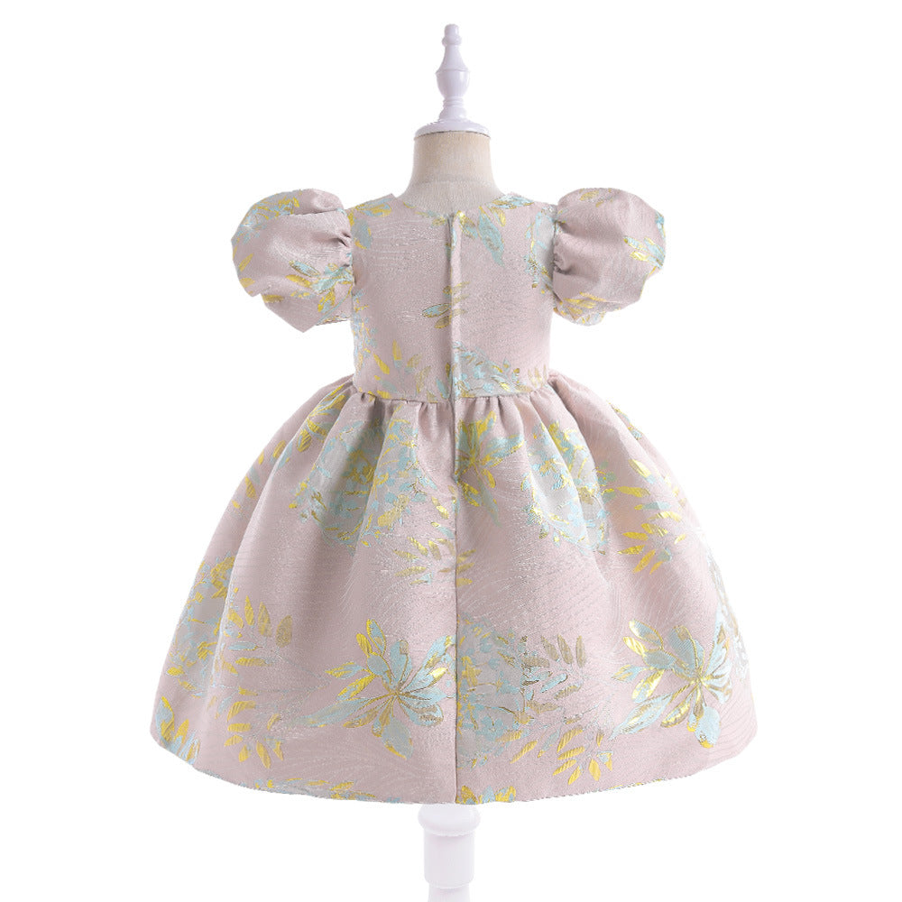 Adorable Puffy Floral Print Ball Gown Dress for Girls | Tea Length Satin Princess Dress