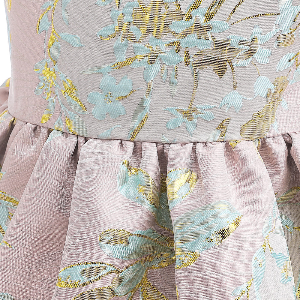 Adorable Puffy Floral Print Ball Gown Dress for Girls | Tea Length Satin Princess Dress