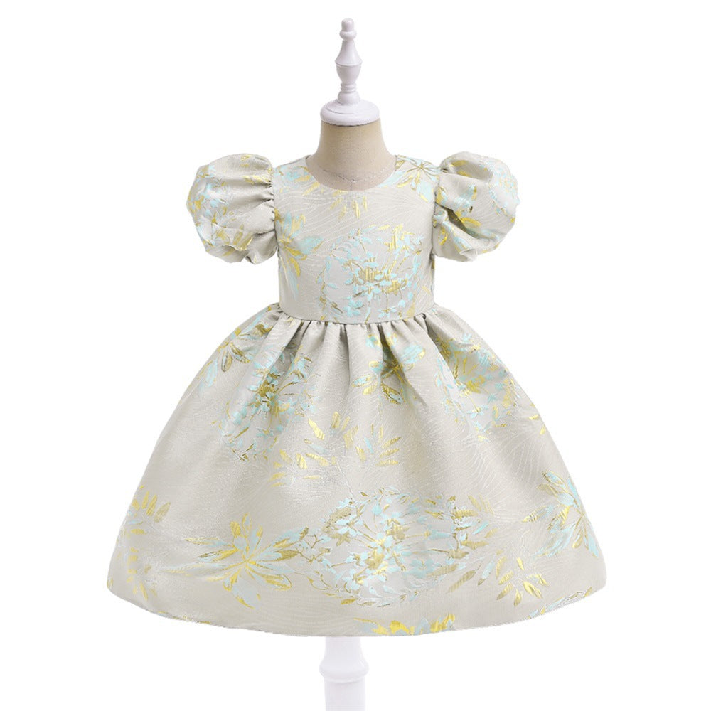 Adorable Puffy Floral Print Ball Gown Dress for Girls | Tea Length Satin Princess Dress