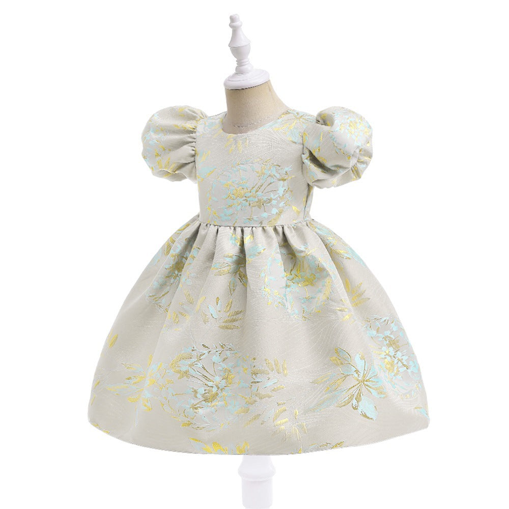 Adorable Puffy Floral Print Ball Gown Dress for Girls | Tea Length Satin Princess Dress