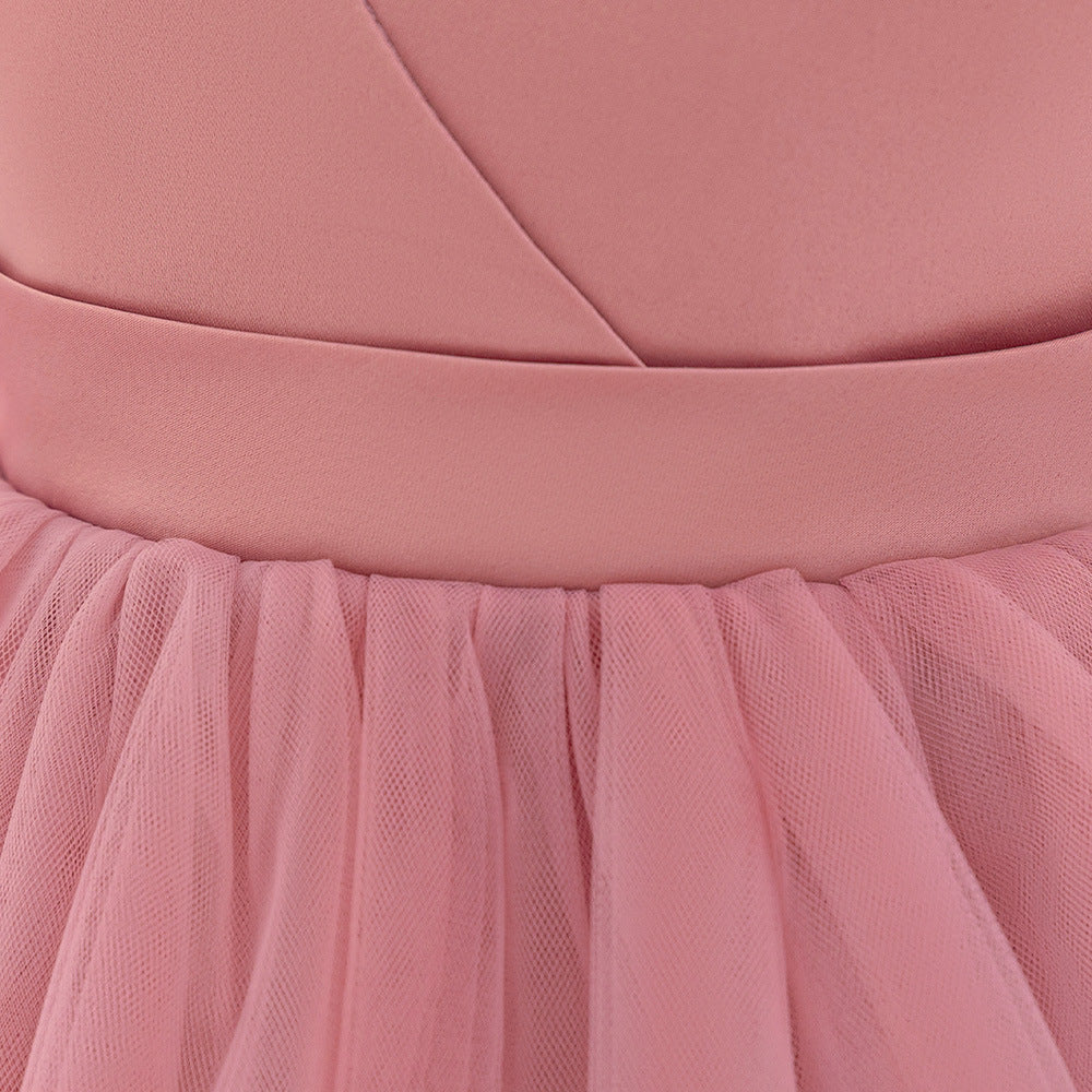 Puffy Ball Gown Princess Dress for Girls - Tea Length Satin Tulle Party Dress