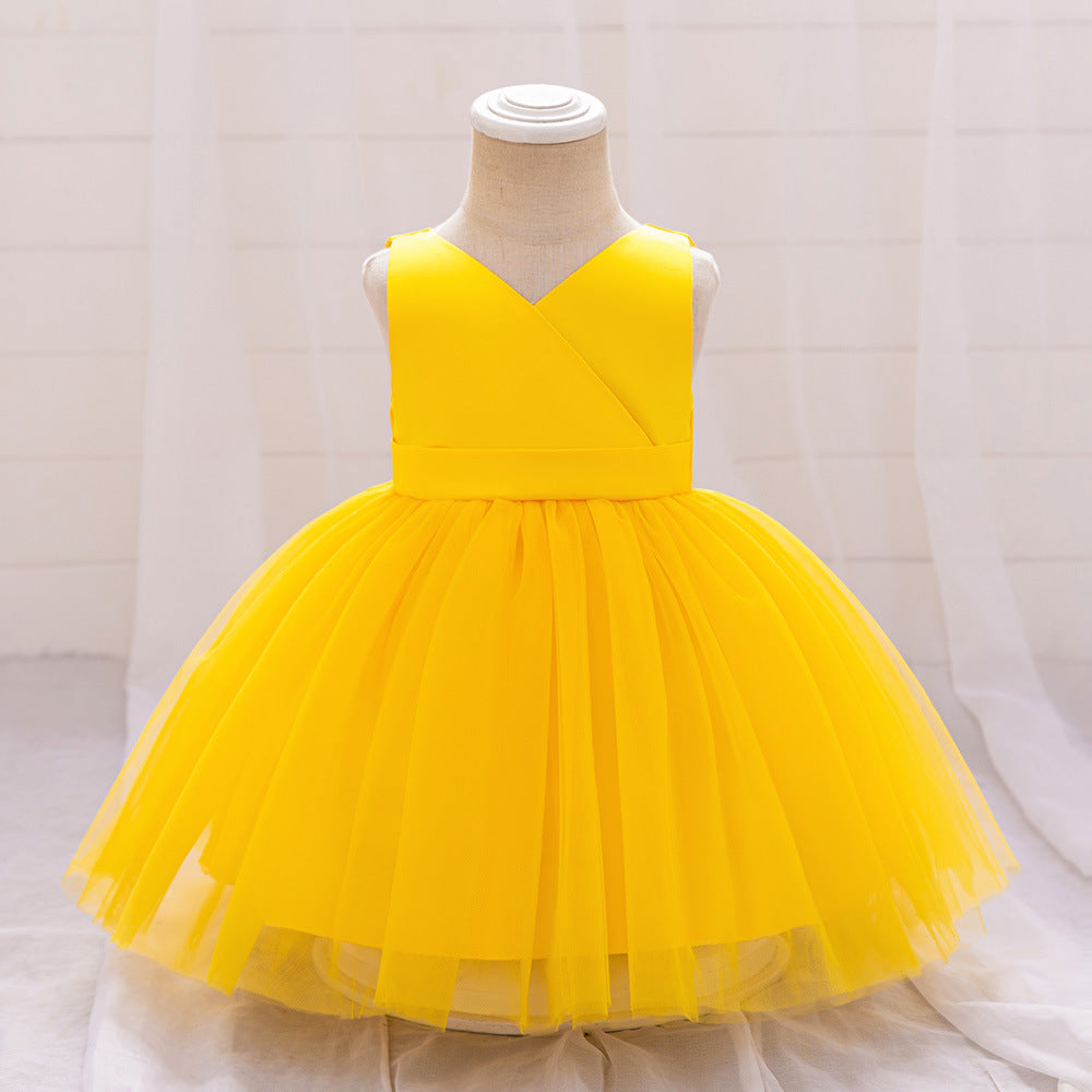Puffy Ball Gown Princess Dress for Girls - Tea Length Satin Tulle Party Dress