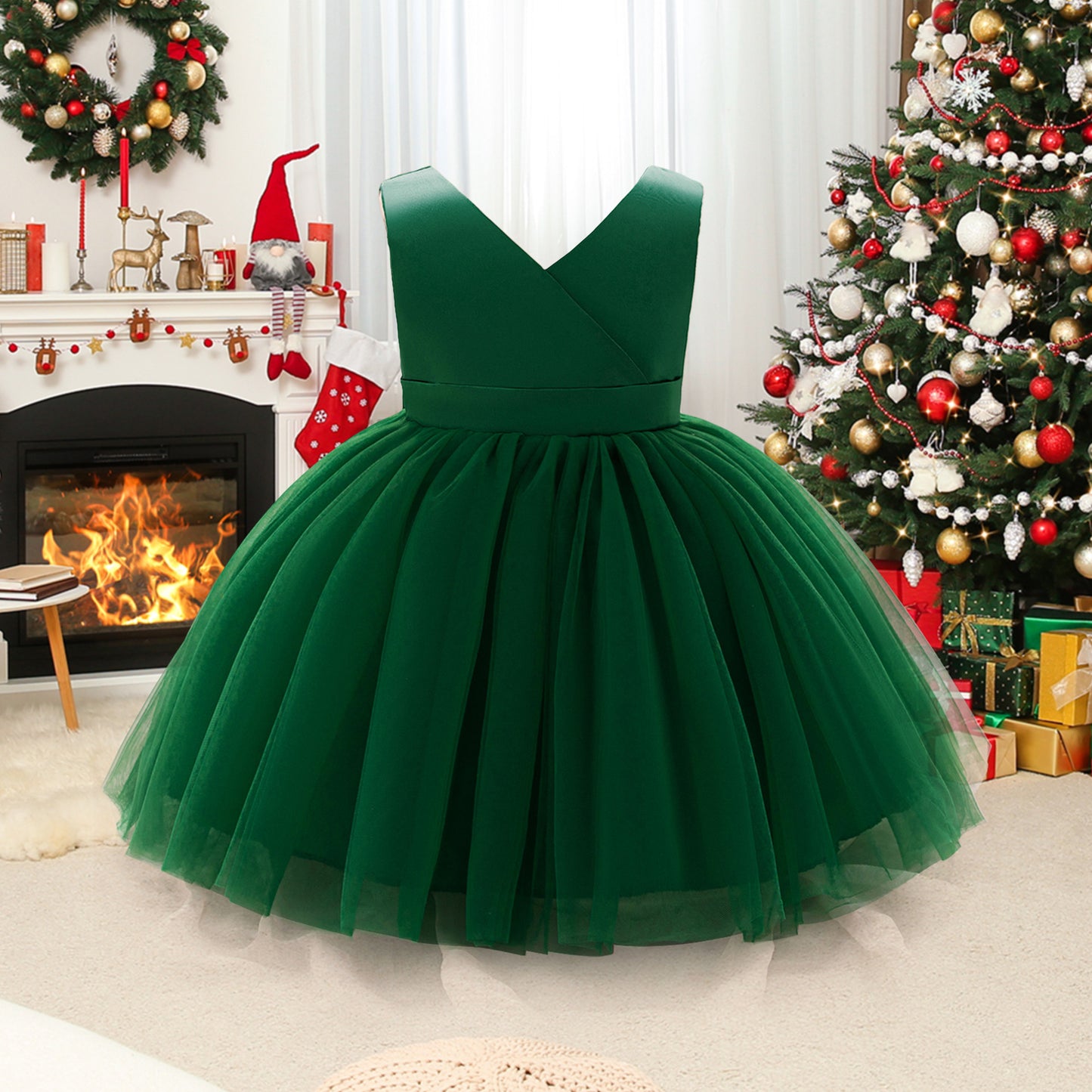 Puffy Ball Gown Princess Dress for Girls - Tea Length Satin Tulle Party Dress
