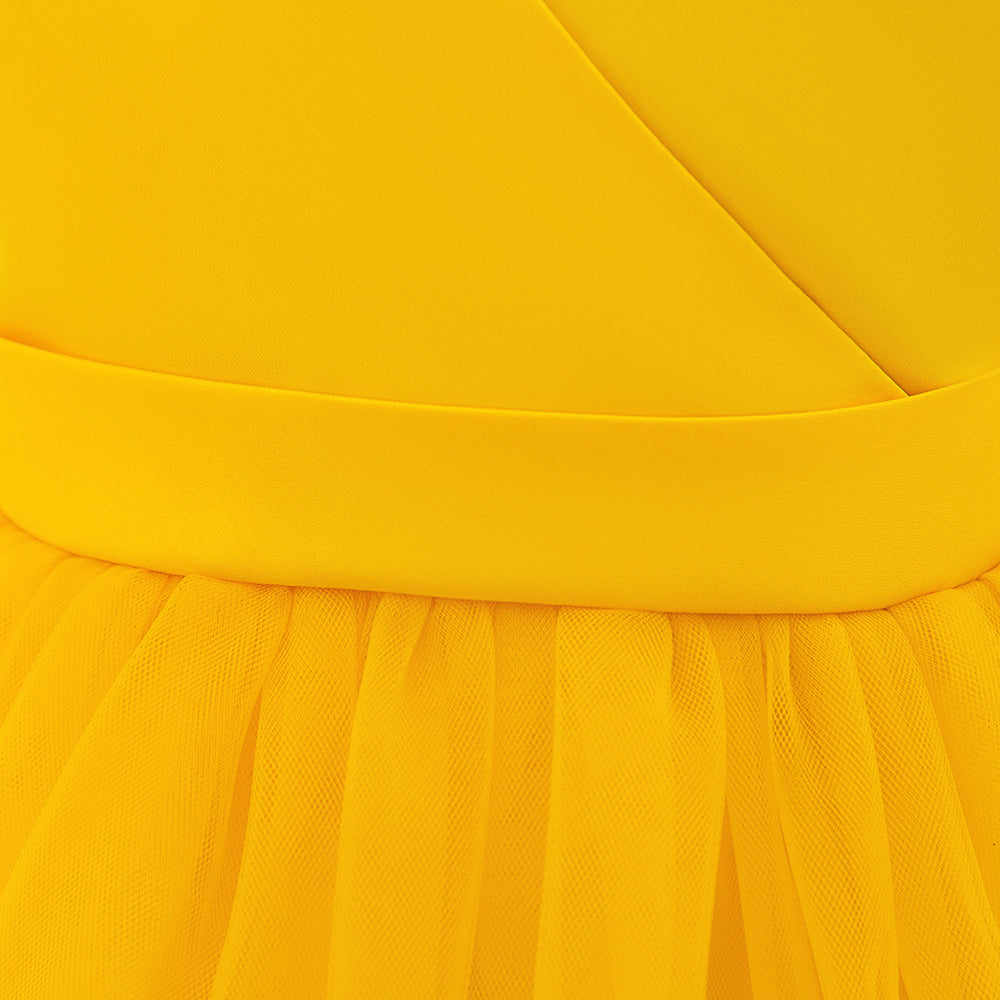 Puffy Ball Gown Princess Dress for Girls - Tea Length Satin Tulle Party Dress