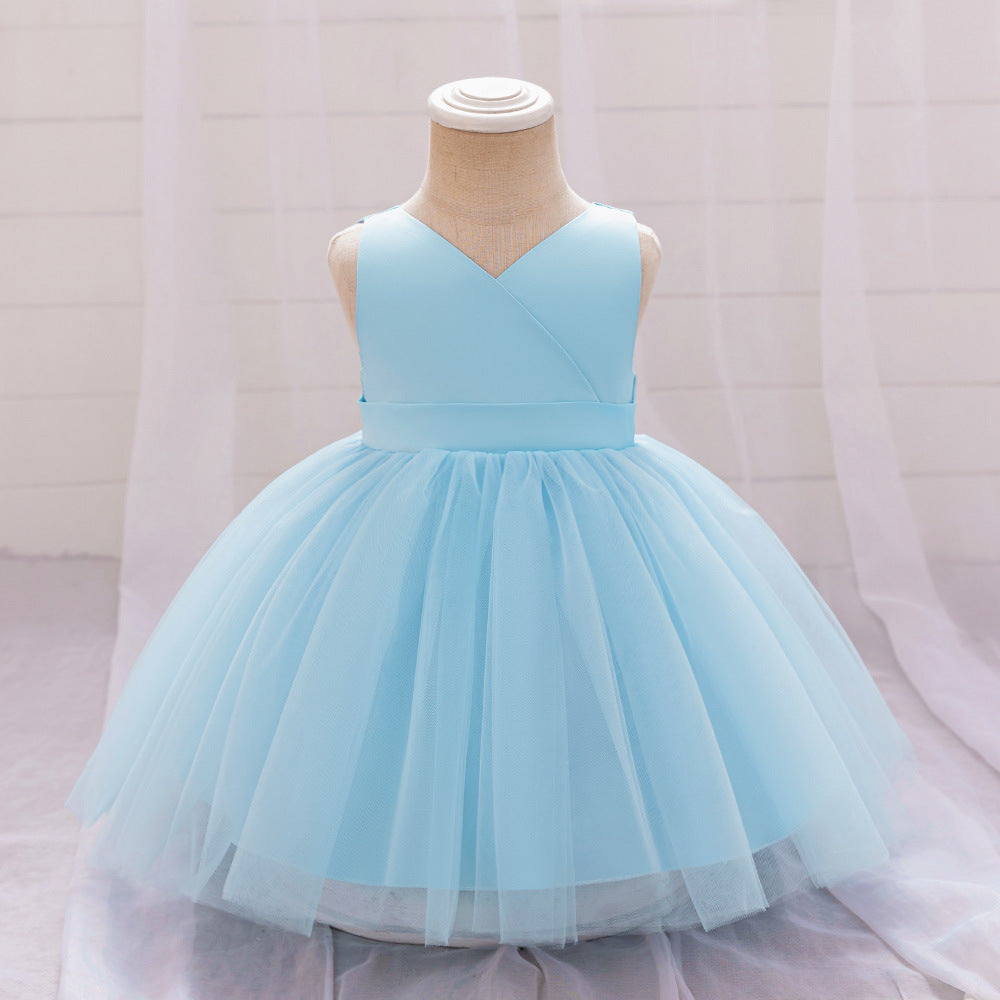 Puffy Ball Gown Princess Dress for Girls - Tea Length Satin Tulle Party Dress