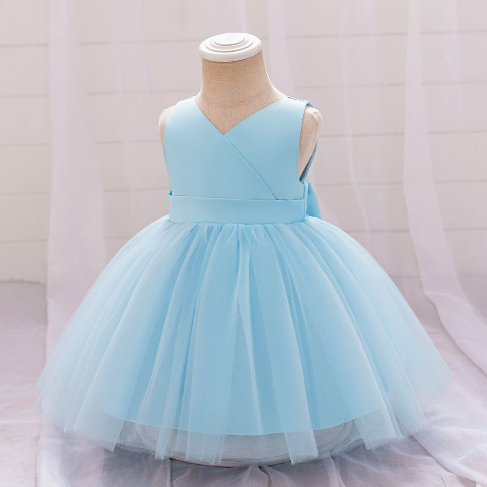 Puffy Ball Gown Princess Dress for Girls - Tea Length Satin Tulle Party Dress