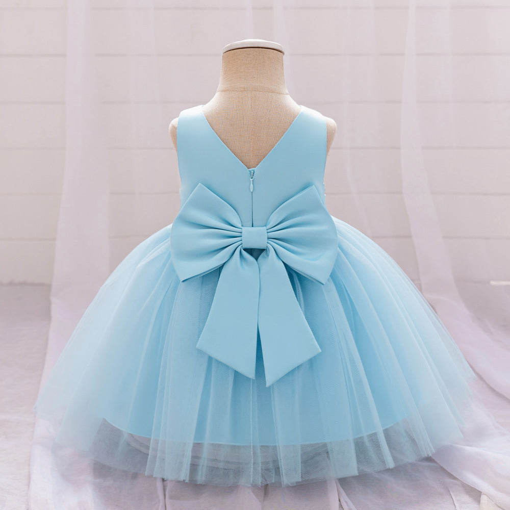 Puffy Ball Gown Princess Dress for Girls - Tea Length Satin Tulle Party Dress
