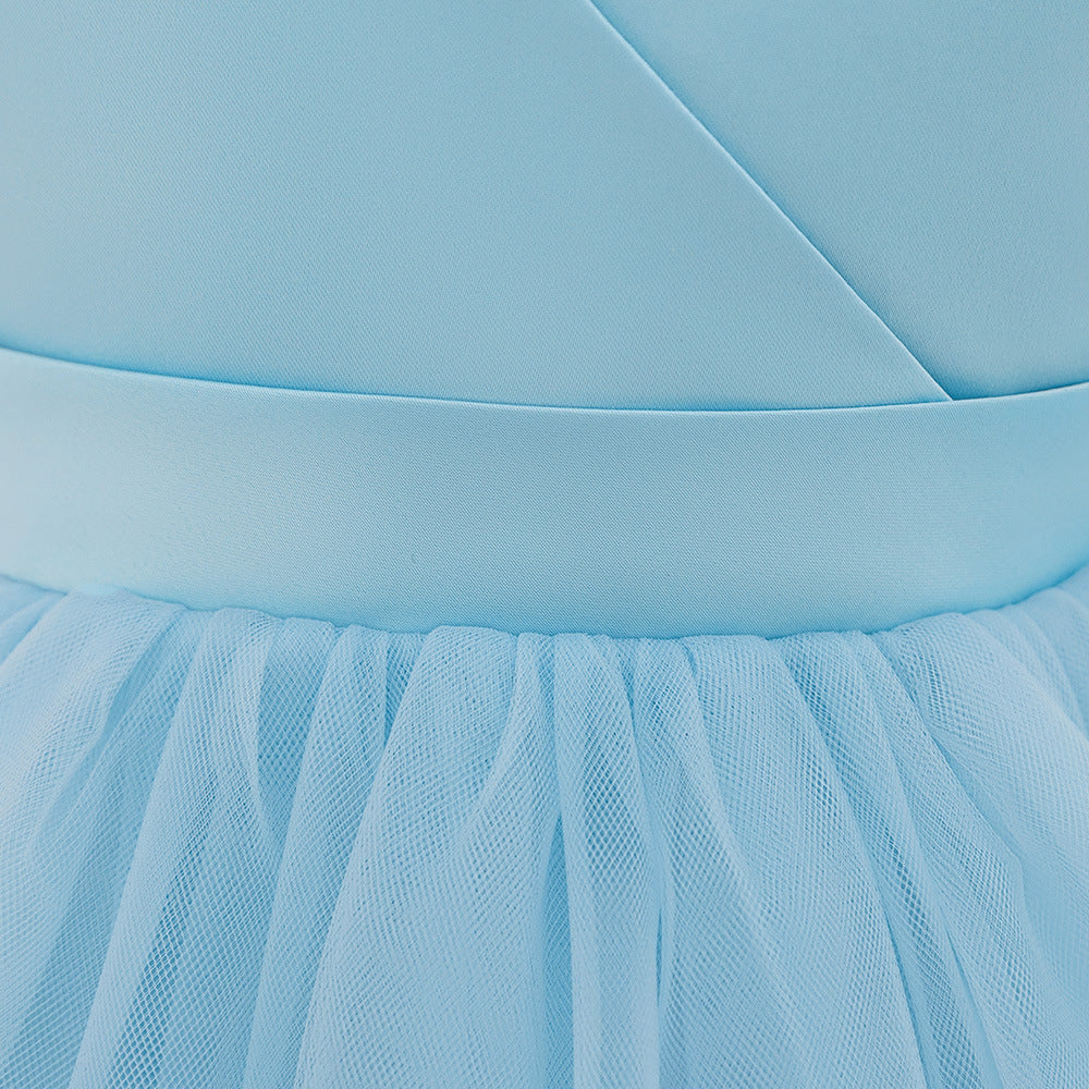 Puffy Ball Gown Princess Dress for Girls - Tea Length Satin Tulle Party Dress