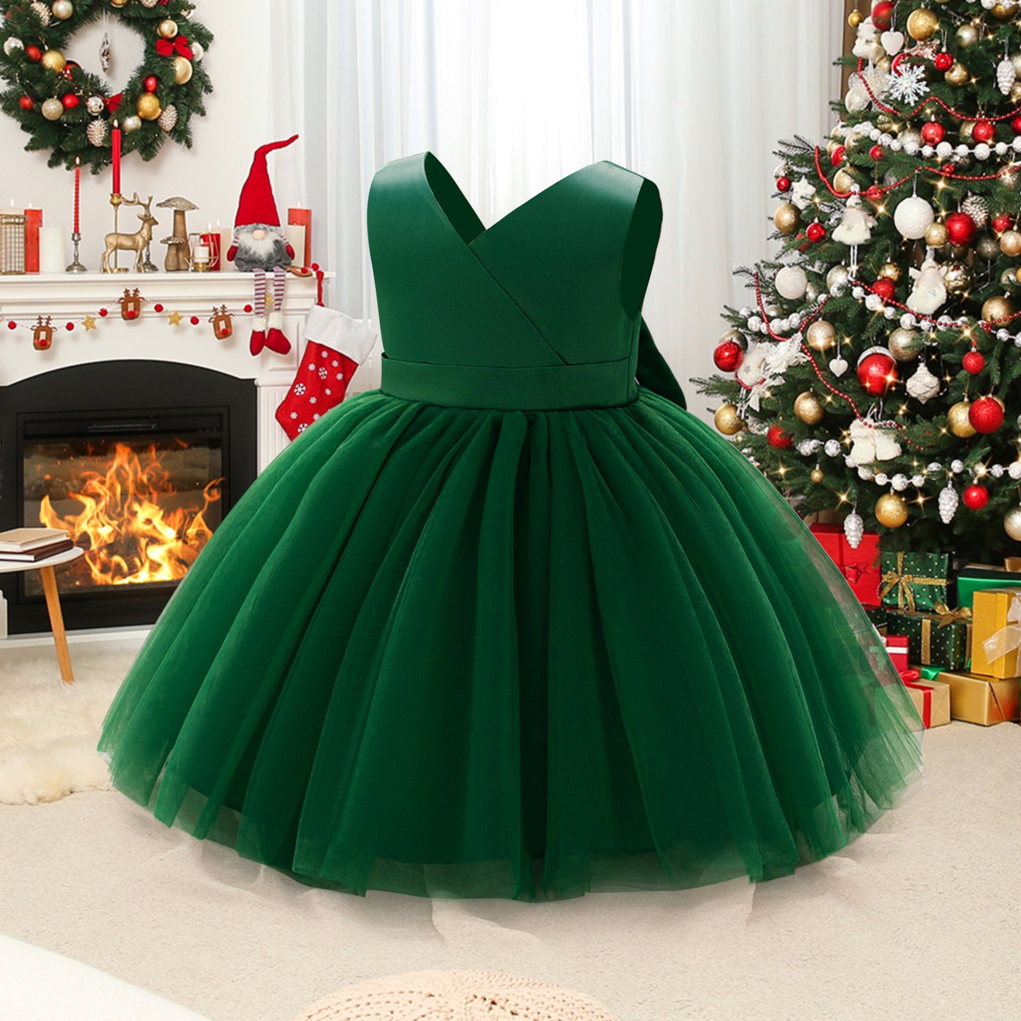 Puffy Ball Gown Princess Dress for Girls - Tea Length Satin Tulle Party Dress
