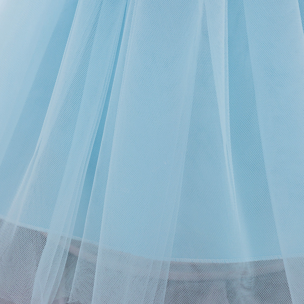Puffy Ball Gown Princess Dress for Girls - Tea Length Satin Tulle Party Dress