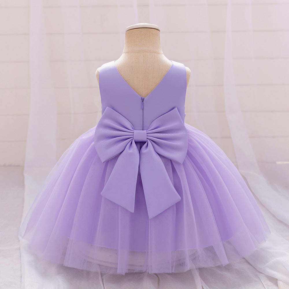 Puffy Ball Gown Princess Dress for Girls - Tea Length Satin Tulle Party Dress