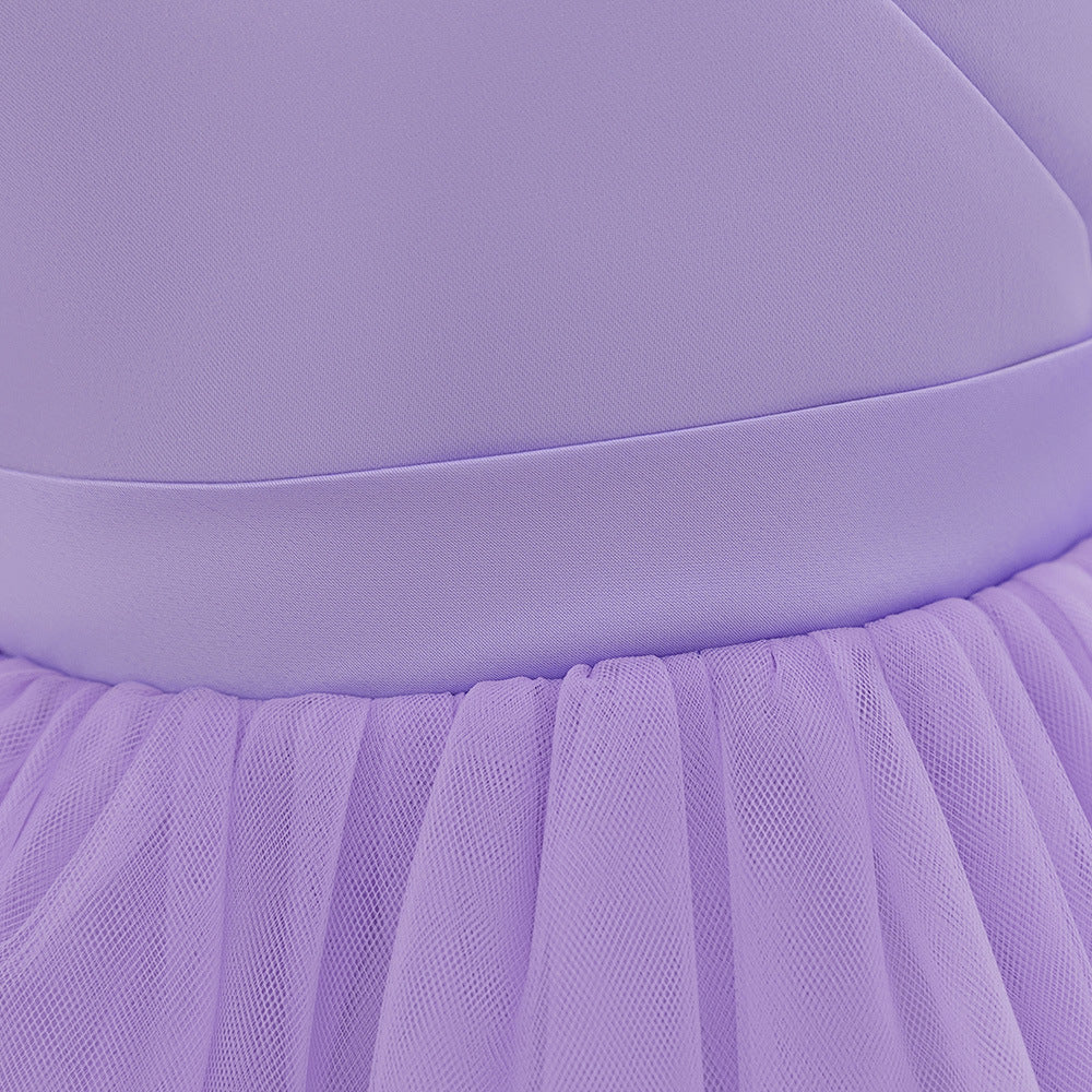 Puffy Ball Gown Princess Dress for Girls - Tea Length Satin Tulle Party Dress