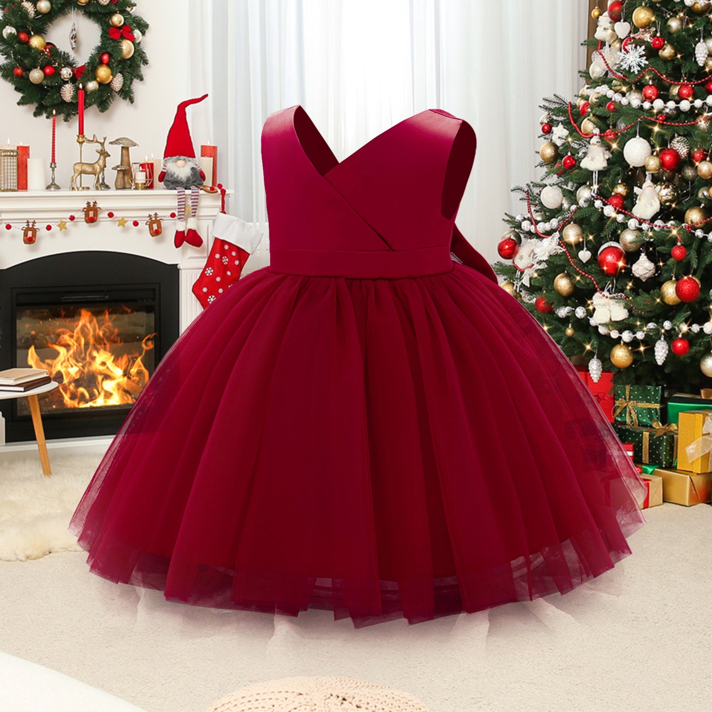 Puffy Ball Gown Princess Dress for Girls - Tea Length Satin Tulle Party Dress