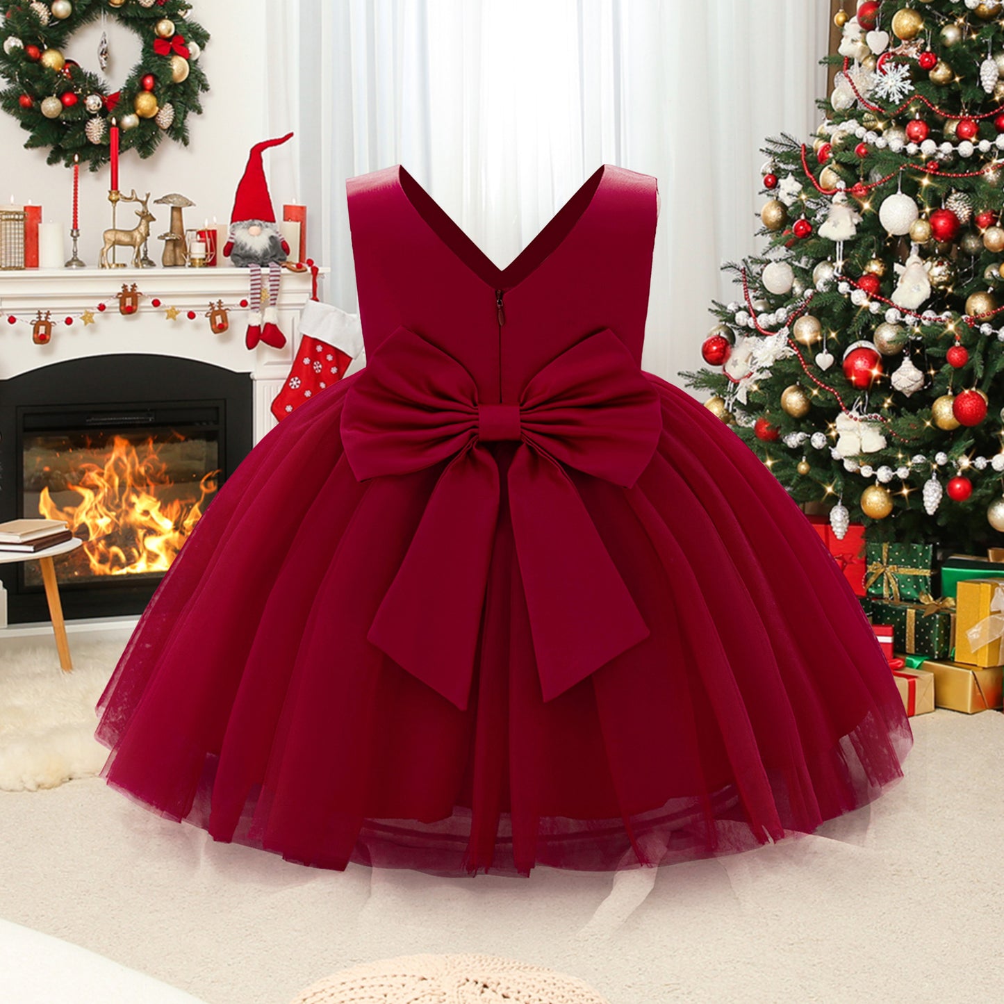 Puffy Ball Gown Princess Dress for Girls - Tea Length Satin Tulle Party Dress