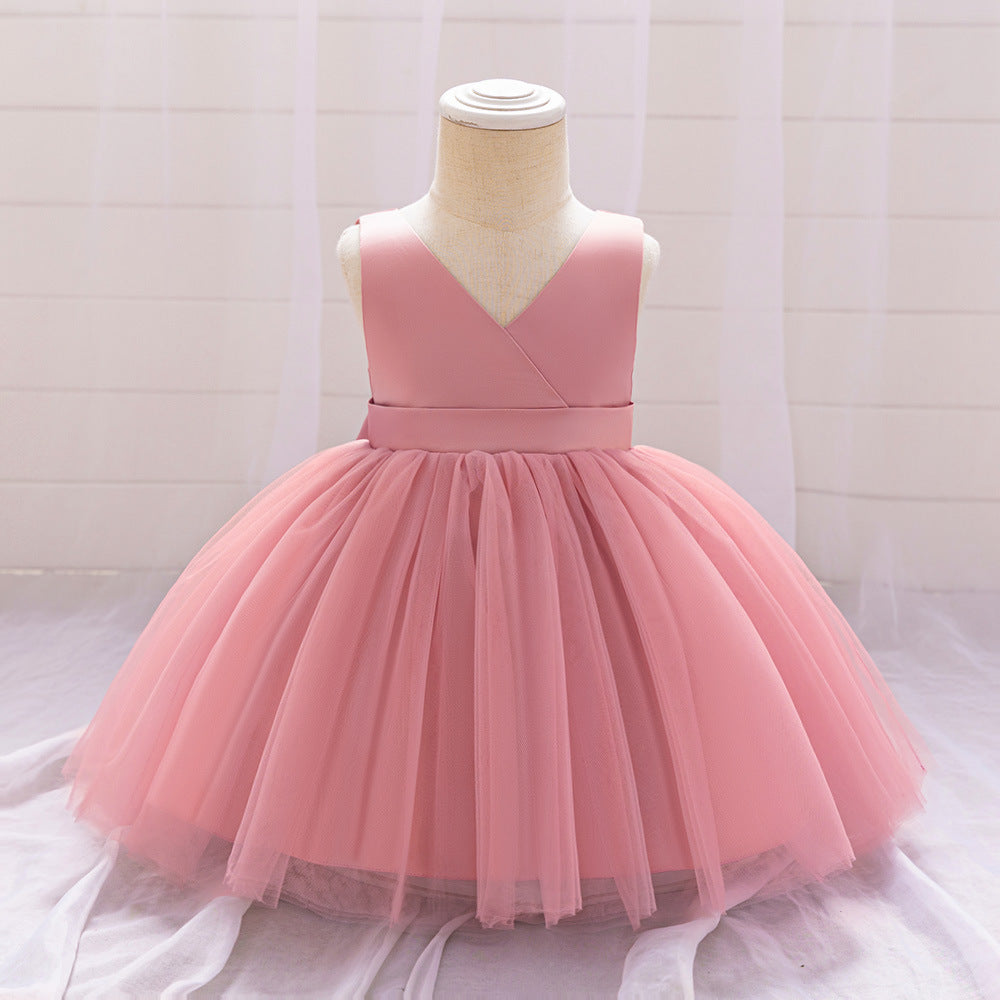 Puffy Ball Gown Princess Dress for Girls - Tea Length Satin Tulle Party Dress