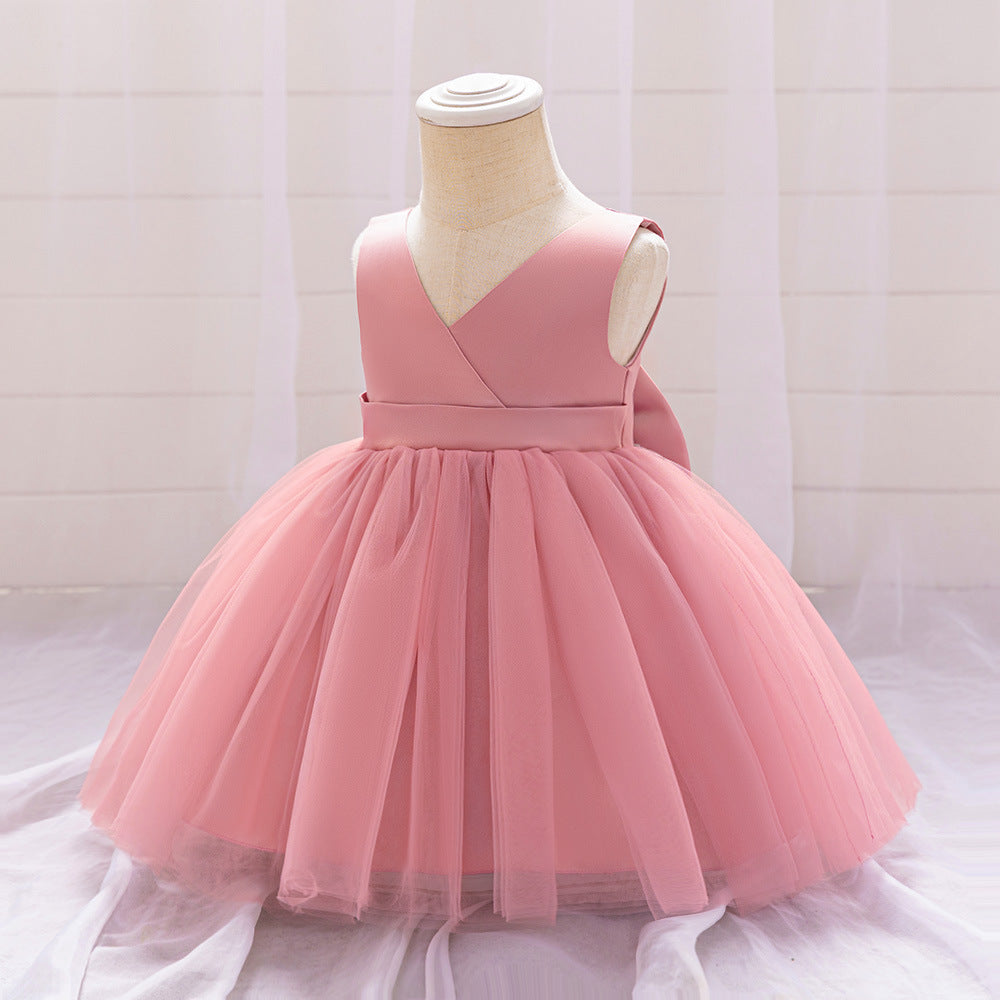 Puffy Ball Gown Princess Dress for Girls - Tea Length Satin Tulle Party Dress