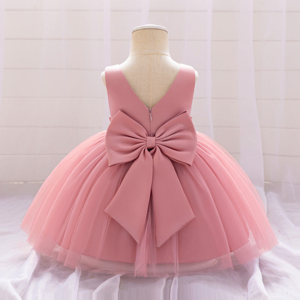 Puffy Ball Gown Princess Dress for Girls - Tea Length Satin Tulle Party Dress