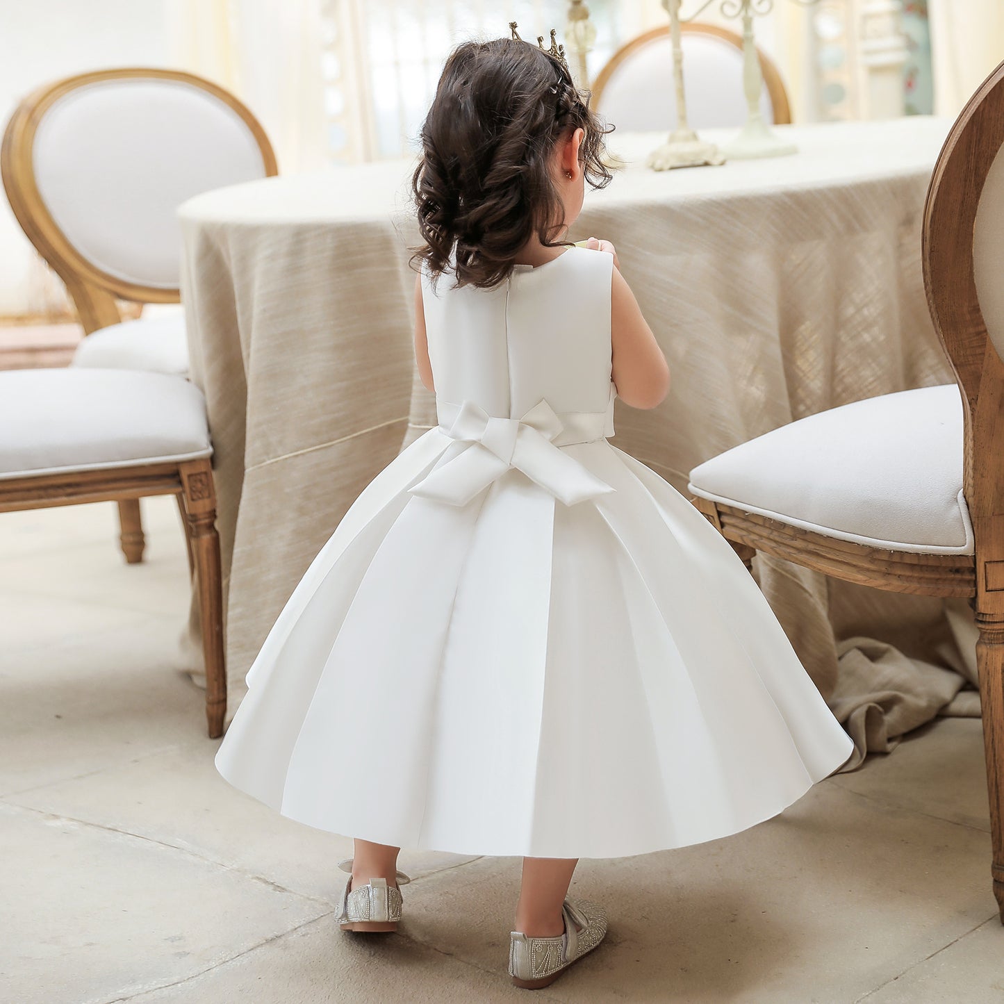 Adorable Puffy Satin Ball Gown for Baby Girls – Ruffle Frill Tea Length Party Dress