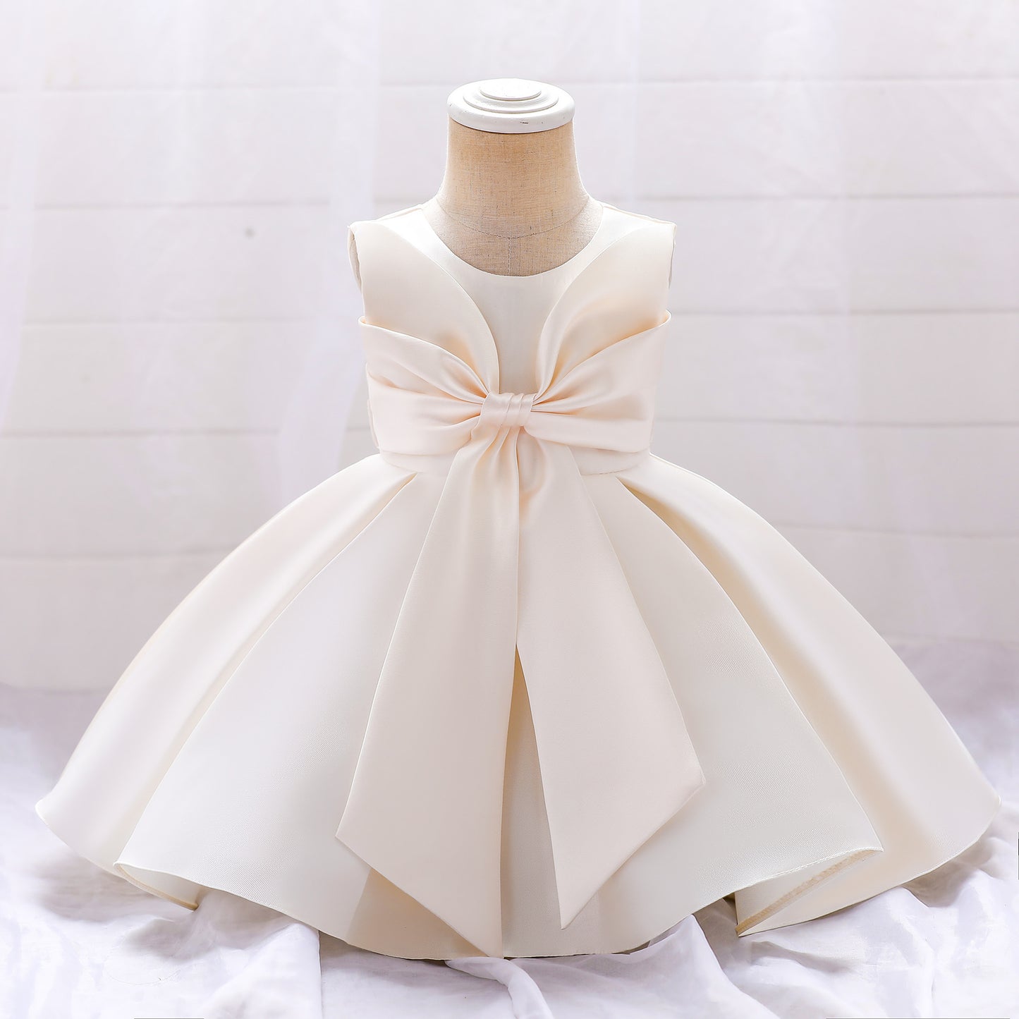 Adorable Puffy Satin Ball Gown for Baby Girls – Ruffle Frill Tea Length Party Dress