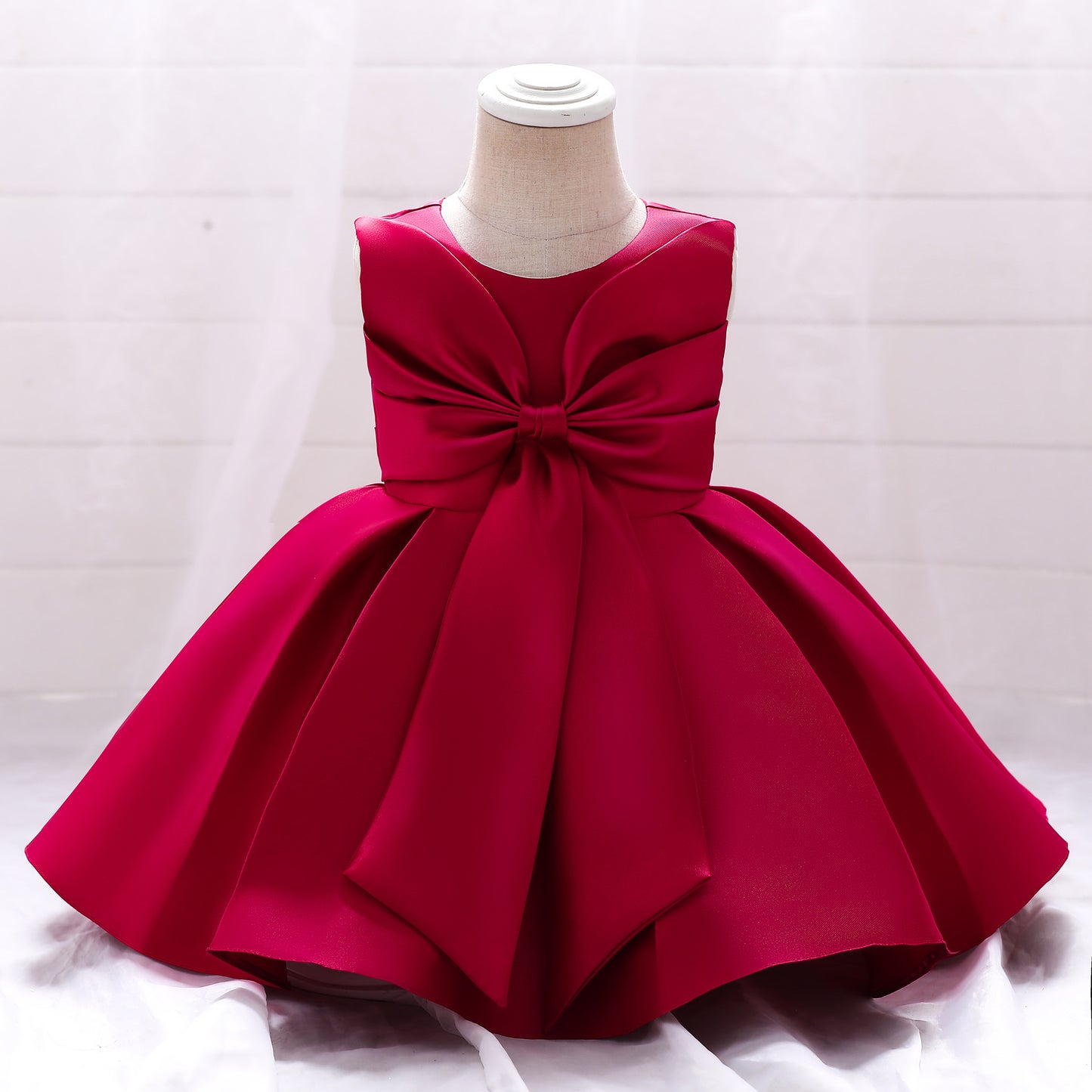 Adorable Puffy Satin Ball Gown for Baby Girls – Ruffle Frill Tea Length Party Dress