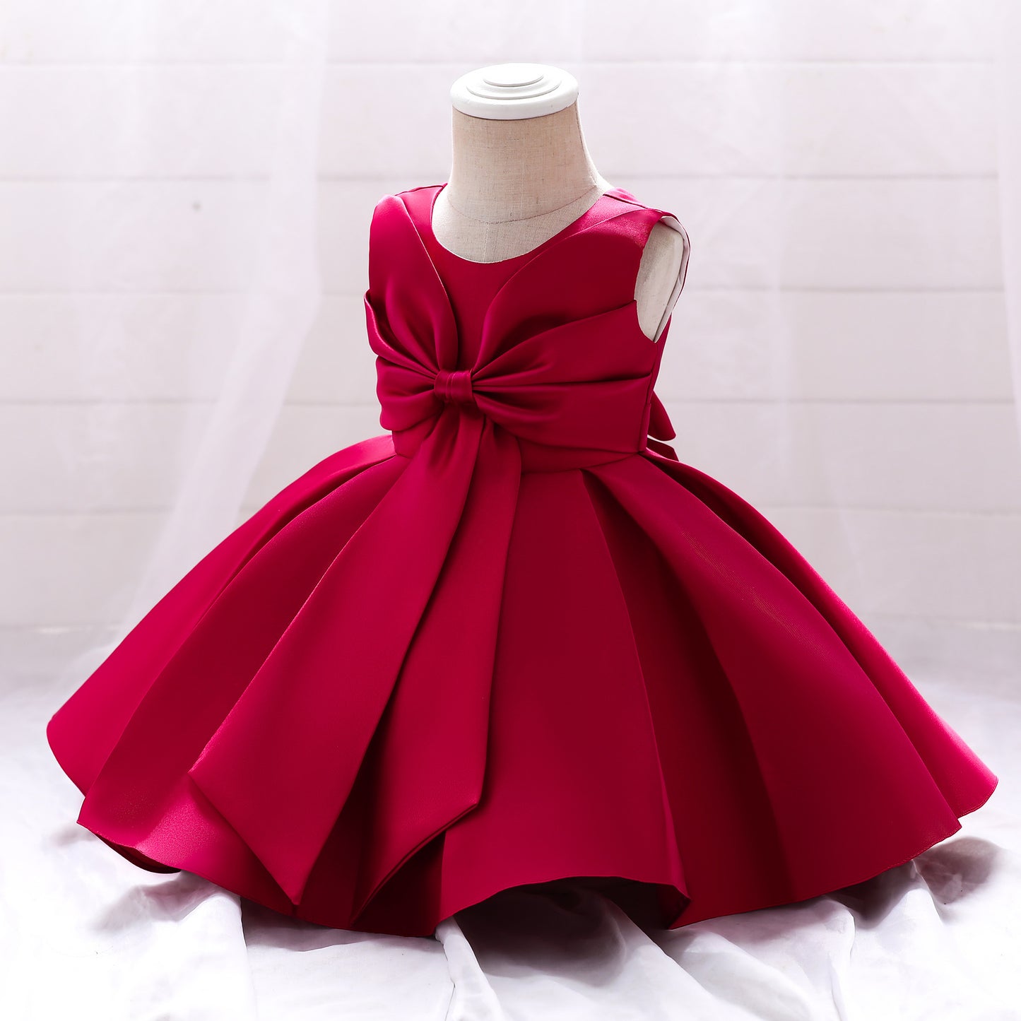 Adorable Puffy Satin Ball Gown for Baby Girls – Ruffle Frill Tea Length Party Dress