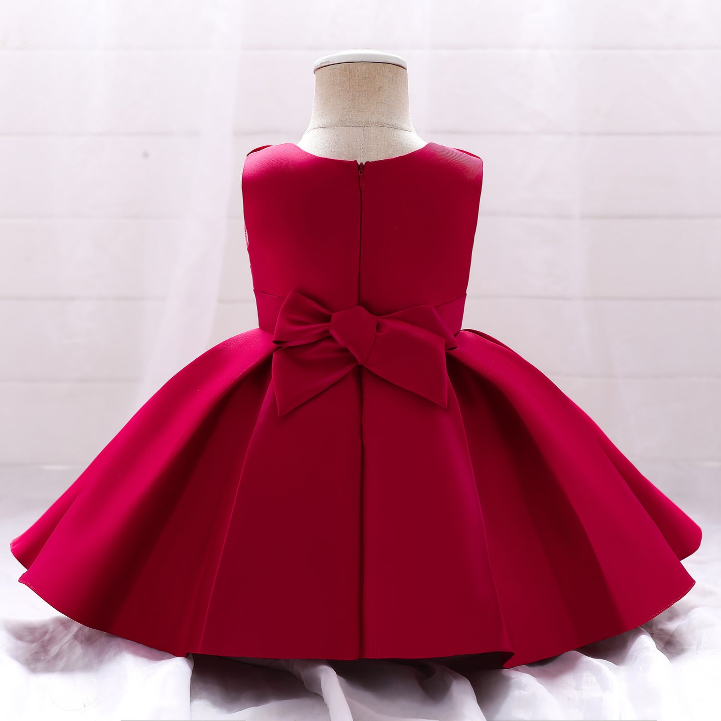 Adorable Puffy Satin Ball Gown for Baby Girls – Ruffle Frill Tea Length Party Dress