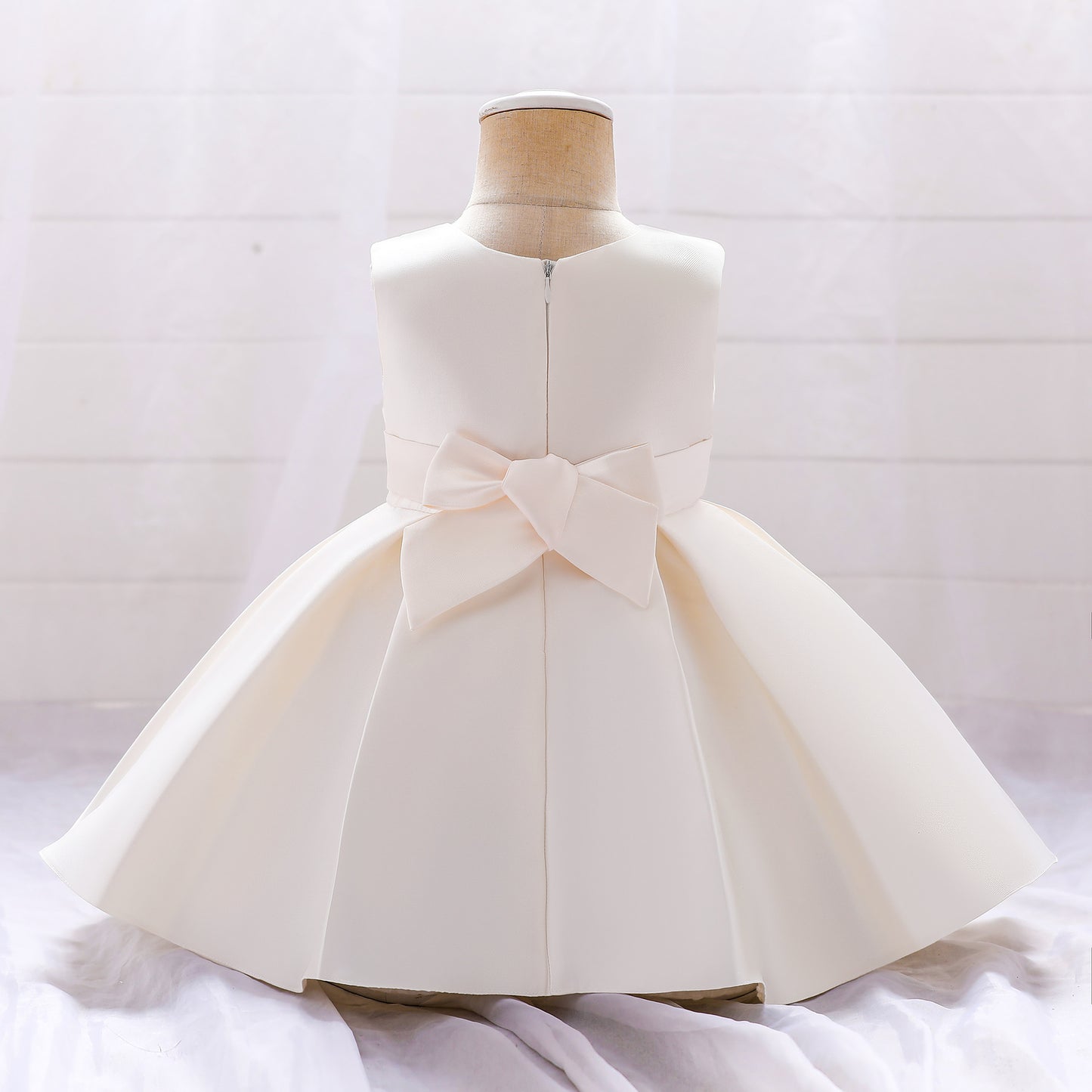 Adorable Puffy Satin Ball Gown for Baby Girls – Ruffle Frill Tea Length Party Dress