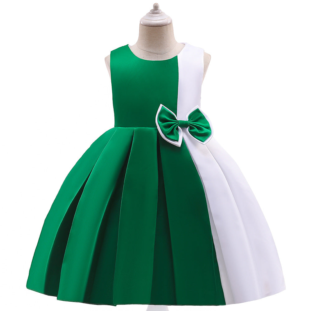Puffy Princess Dress for Girls | Tea Length Satin Ball Gown with Bowknot