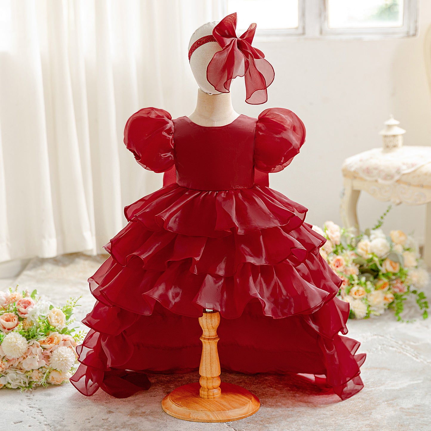 Cute Puffy Ball Gown Flower Girl Dress for Toddlers | Tiered High-Low Princess Birthday Party Skirt
