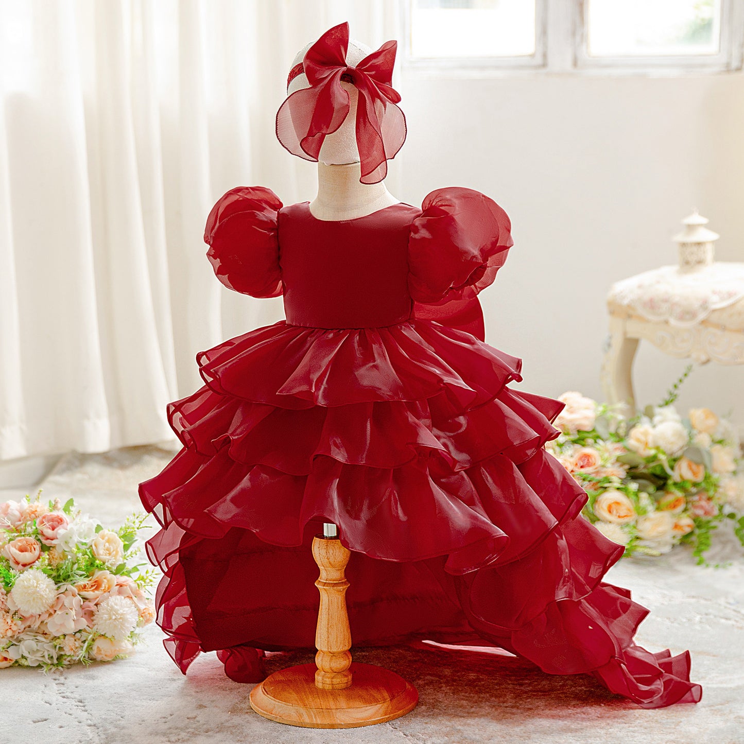 Cute Puffy Ball Gown Flower Girl Dress for Toddlers | Tiered High-Low Princess Birthday Party Skirt