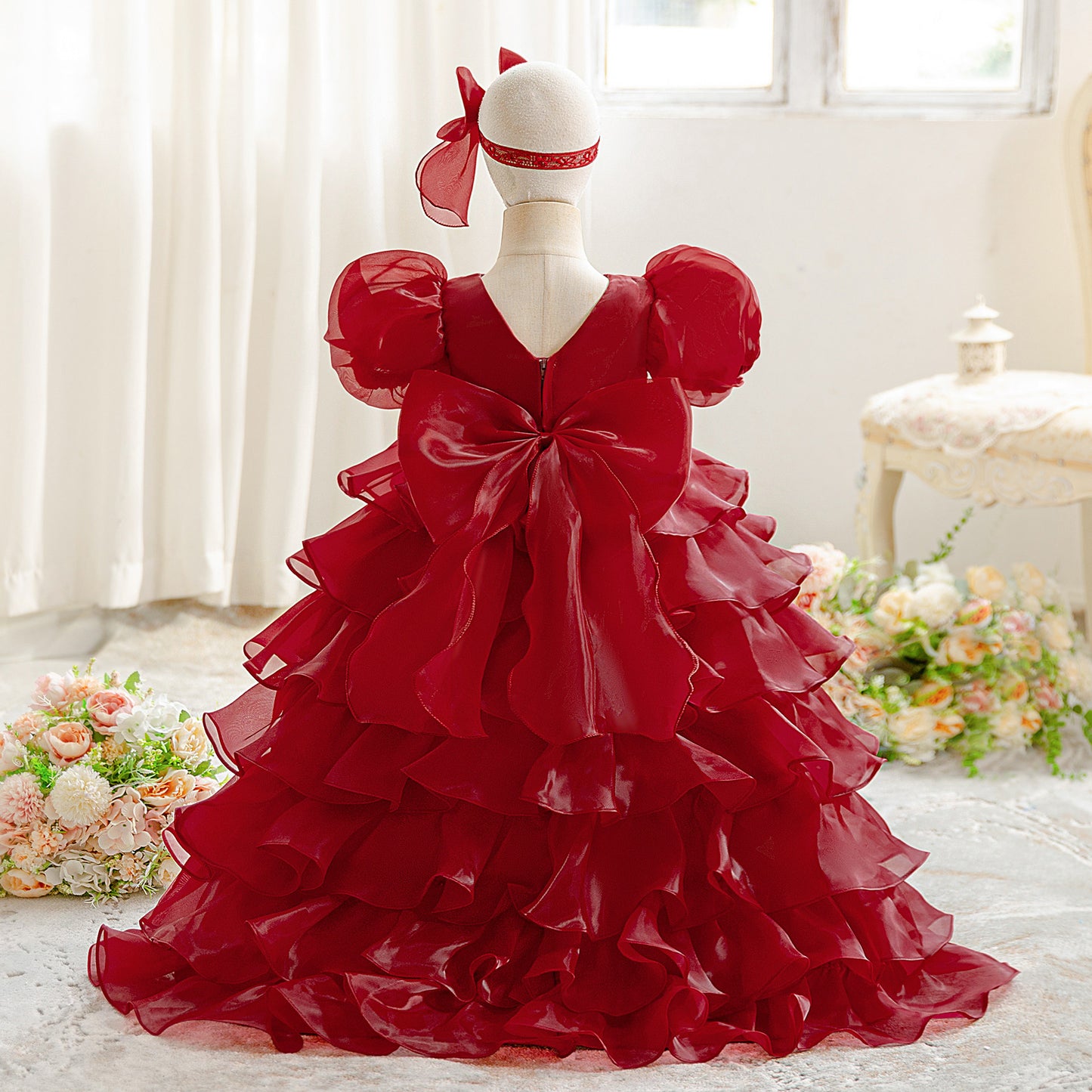 Cute Puffy Ball Gown Flower Girl Dress for Toddlers | Tiered High-Low Princess Birthday Party Skirt