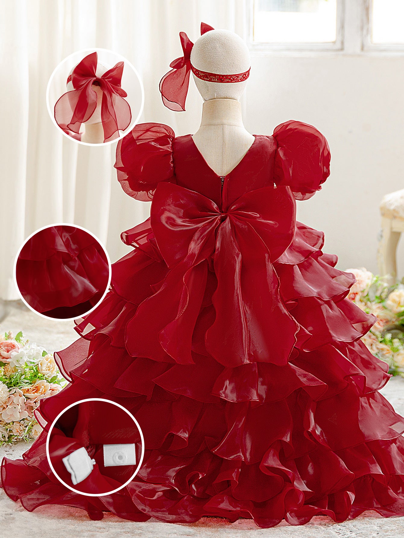 Cute Puffy Ball Gown Flower Girl Dress for Toddlers | Tiered High-Low Princess Birthday Party Skirt