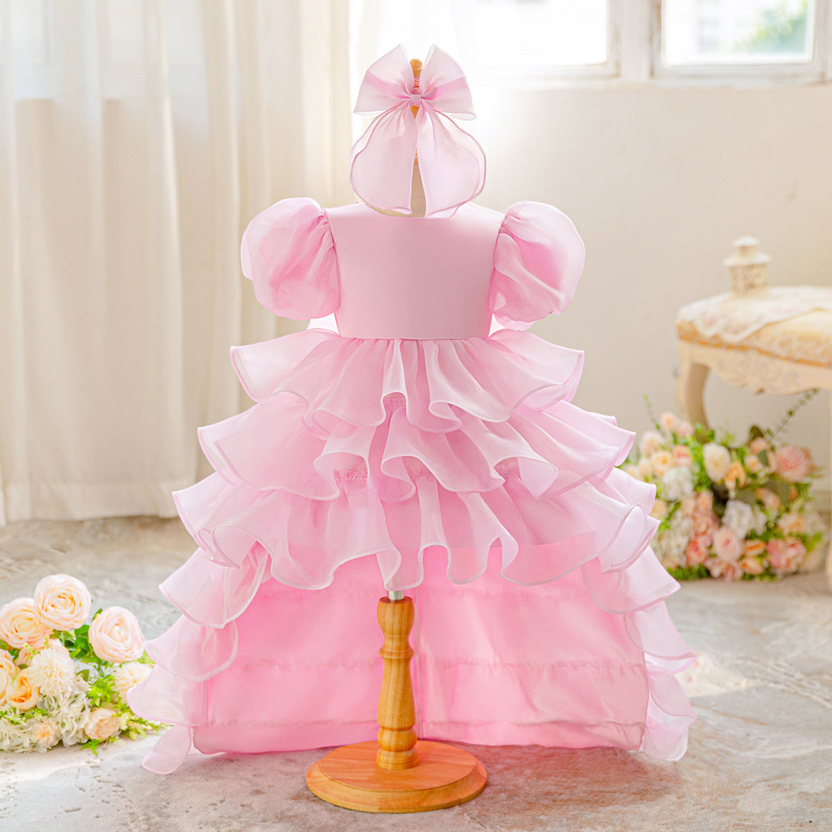 Cute Puffy Ball Gown Flower Girl Dress for Toddlers | Tiered High-Low Princess Birthday Party Skirt