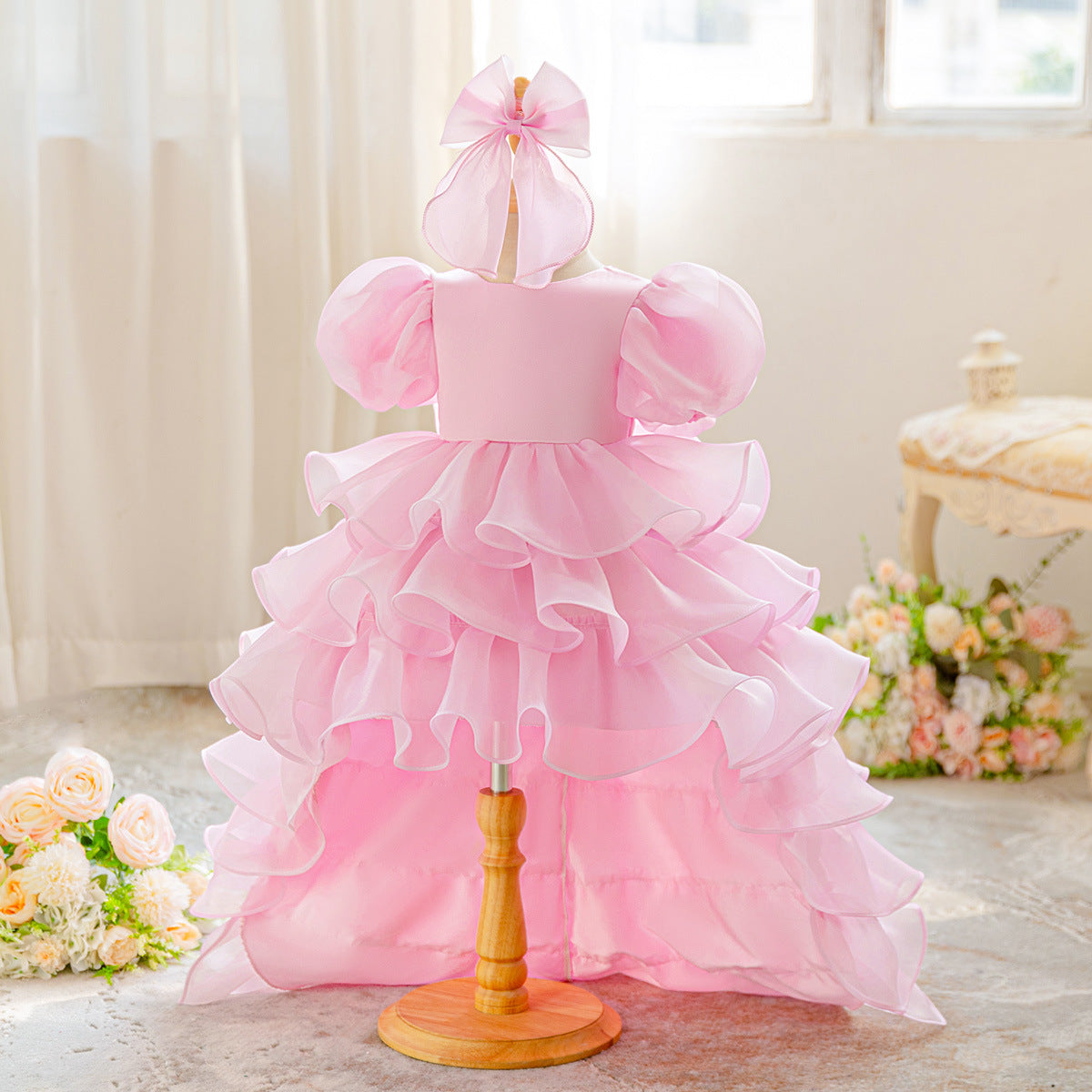 Cute Puffy Ball Gown Flower Girl Dress for Toddlers | Tiered High-Low Princess Birthday Party Skirt