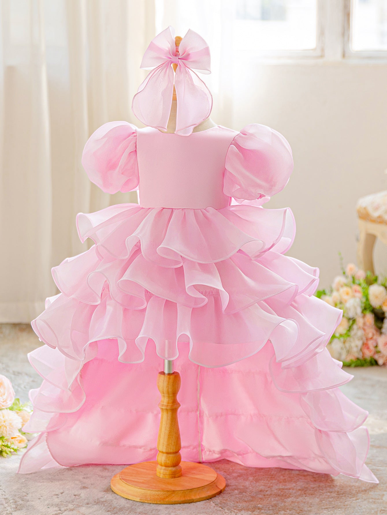 Cute Puffy Ball Gown Flower Girl Dress for Toddlers | Tiered High-Low Princess Birthday Party Skirt