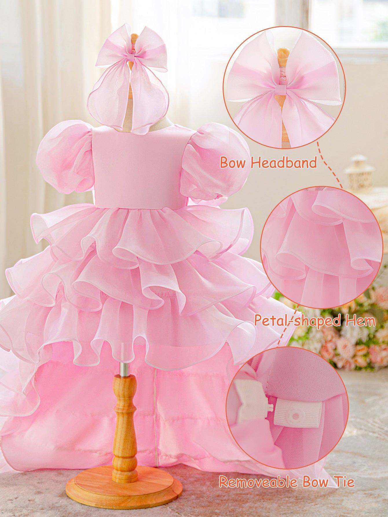 Cute Puffy Ball Gown Flower Girl Dress for Toddlers | Tiered High-Low Princess Birthday Party Skirt