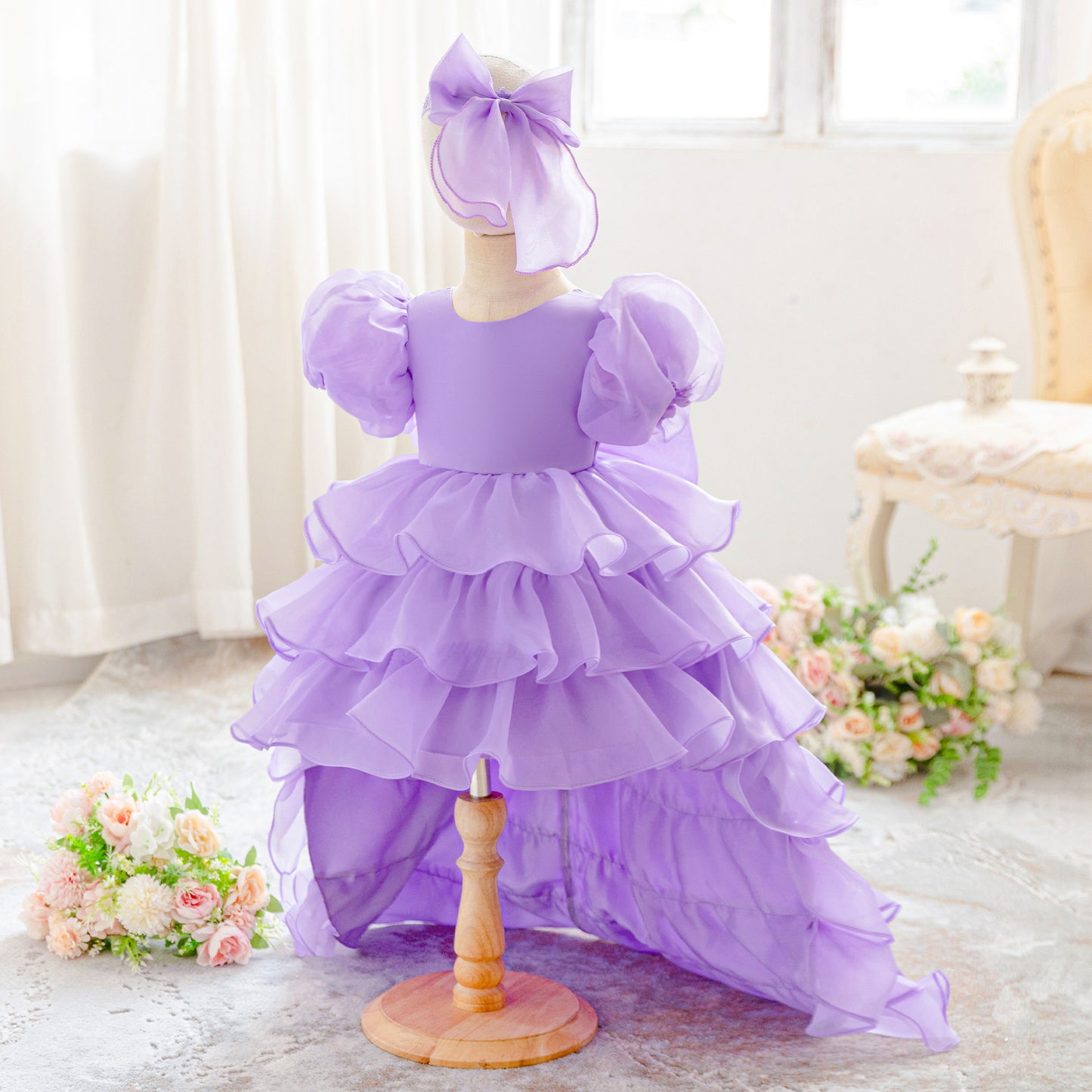 Cute Puffy Ball Gown Flower Girl Dress for Toddlers | Tiered High-Low Princess Birthday Party Skirt