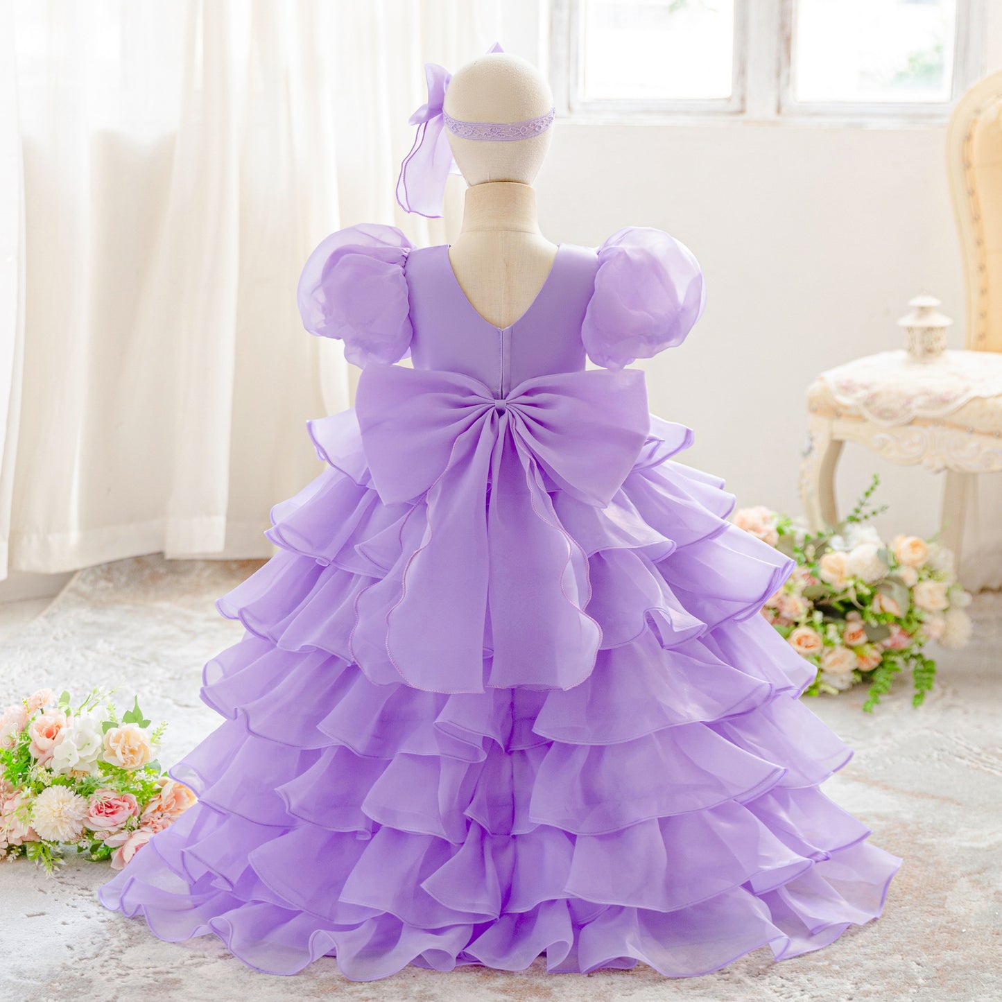 Cute Puffy Ball Gown Flower Girl Dress for Toddlers | Tiered High-Low Princess Birthday Party Skirt