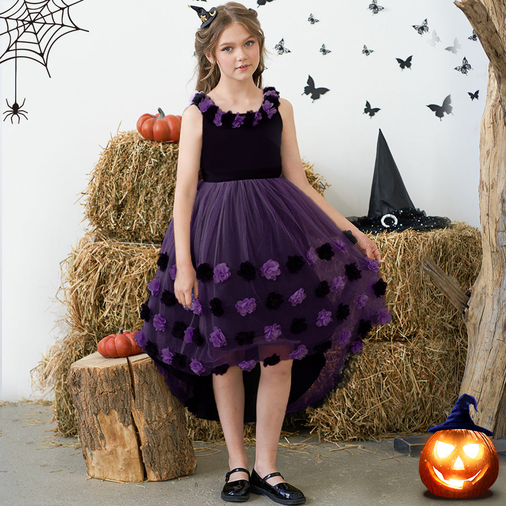 Cute Puffy High-Low Dress for Girls with Applique - Special Occasion & Party Wear