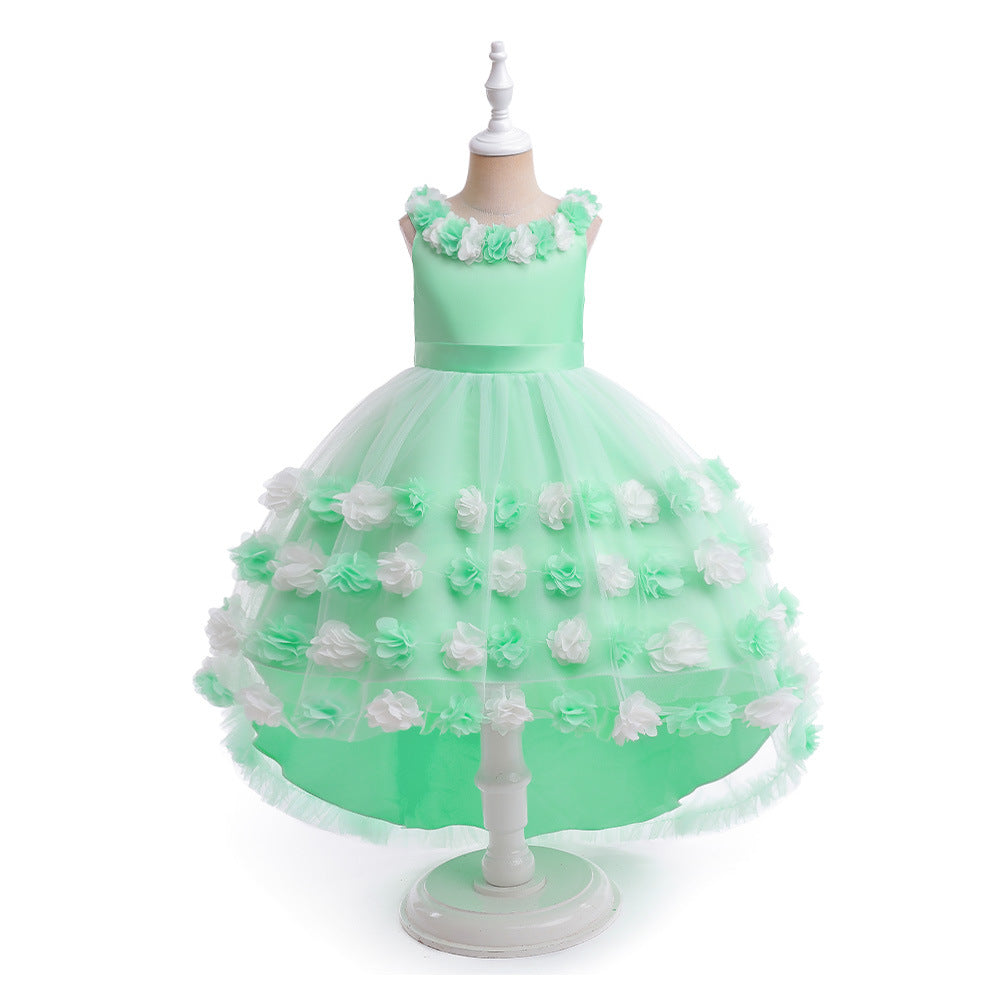 Cute Puffy High-Low Dress for Girls with Applique - Special Occasion & Party Wear