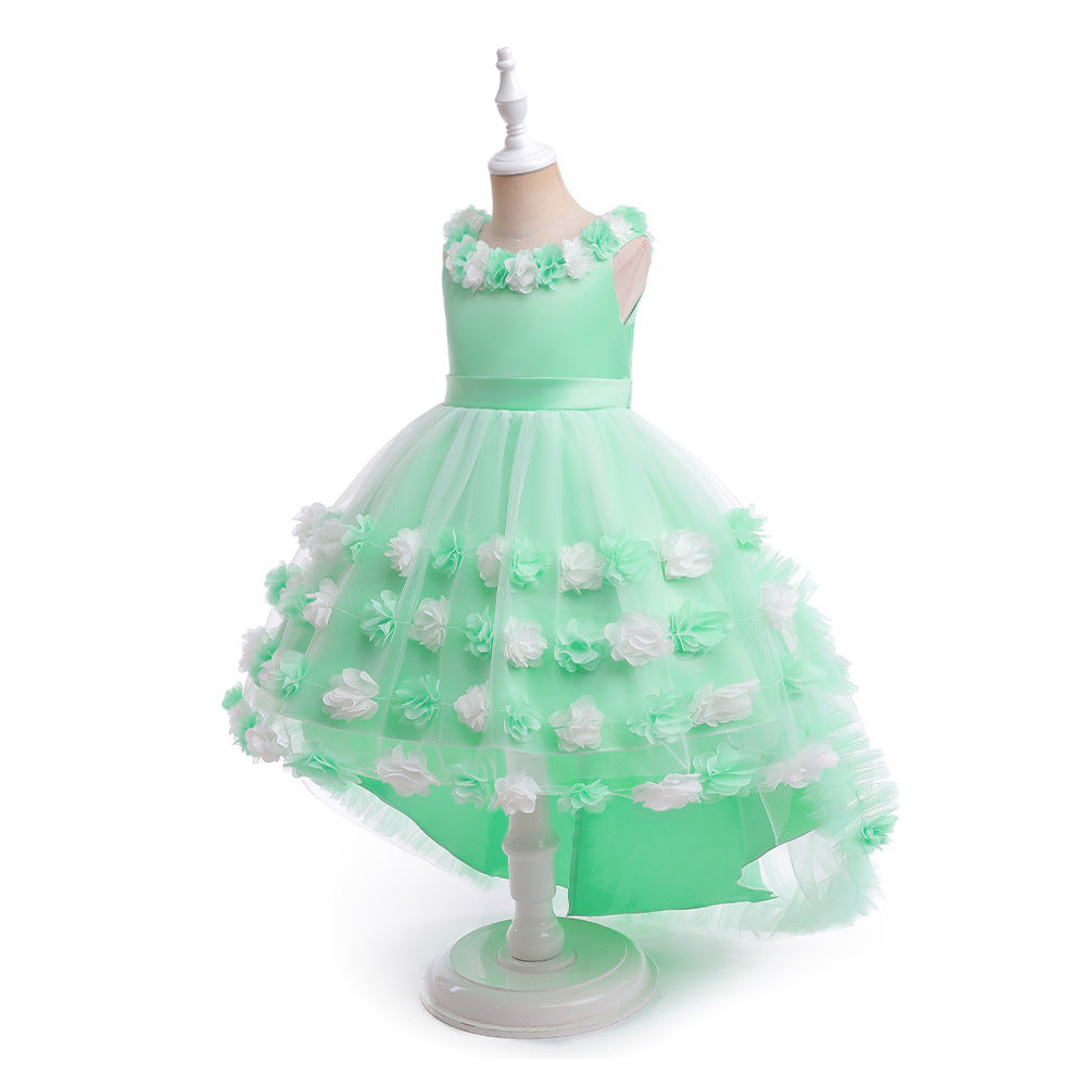 Cute Puffy High-Low Dress for Girls with Applique - Special Occasion & Party Wear