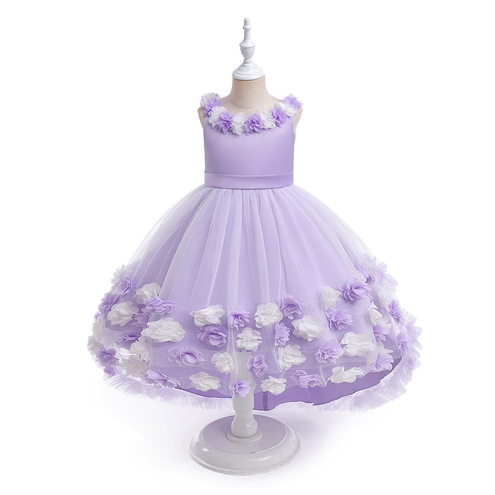 Cute Puffy High-Low Dress for Girls with Applique - Special Occasion & Party Wear