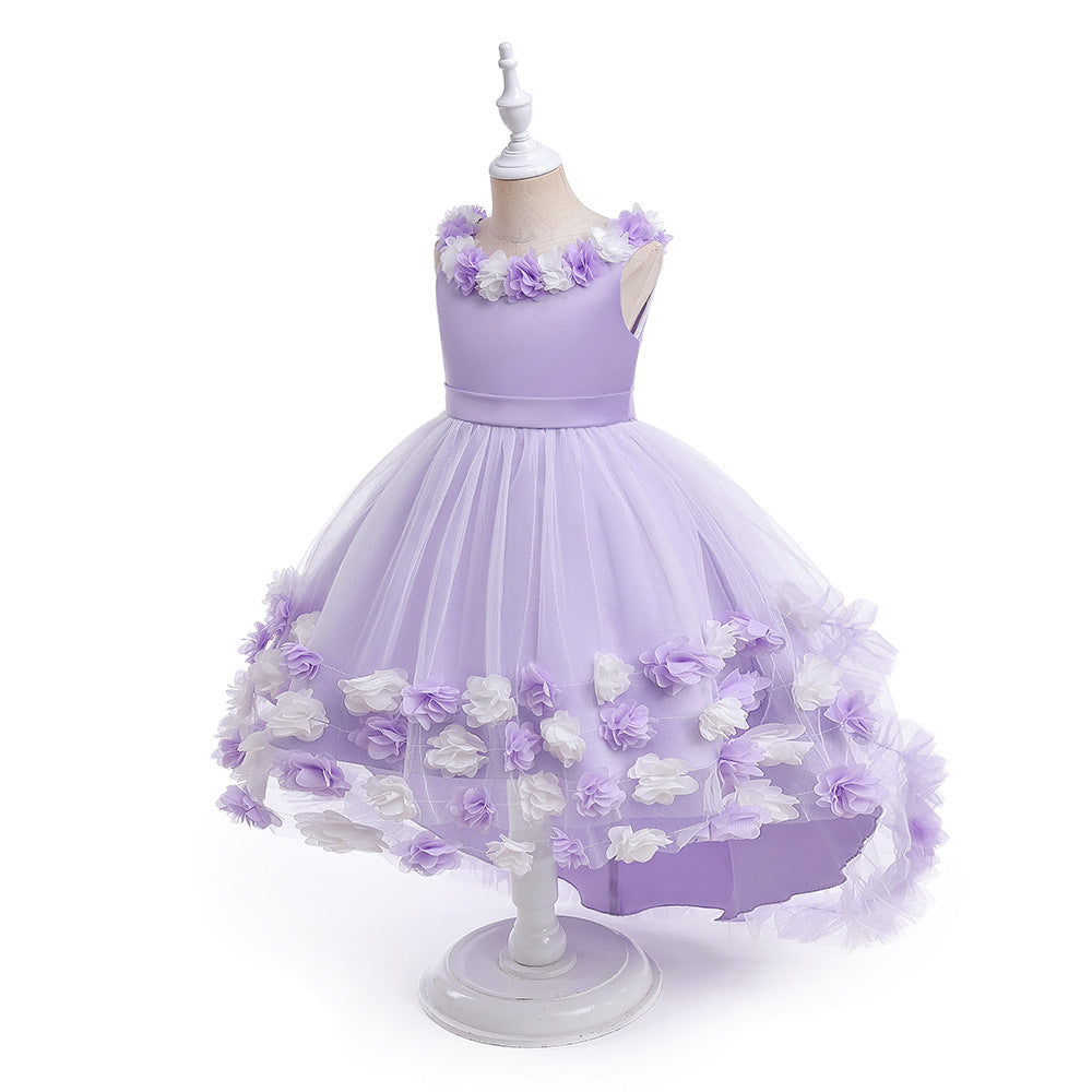 Cute Puffy High-Low Dress for Girls with Applique - Special Occasion & Party Wear
