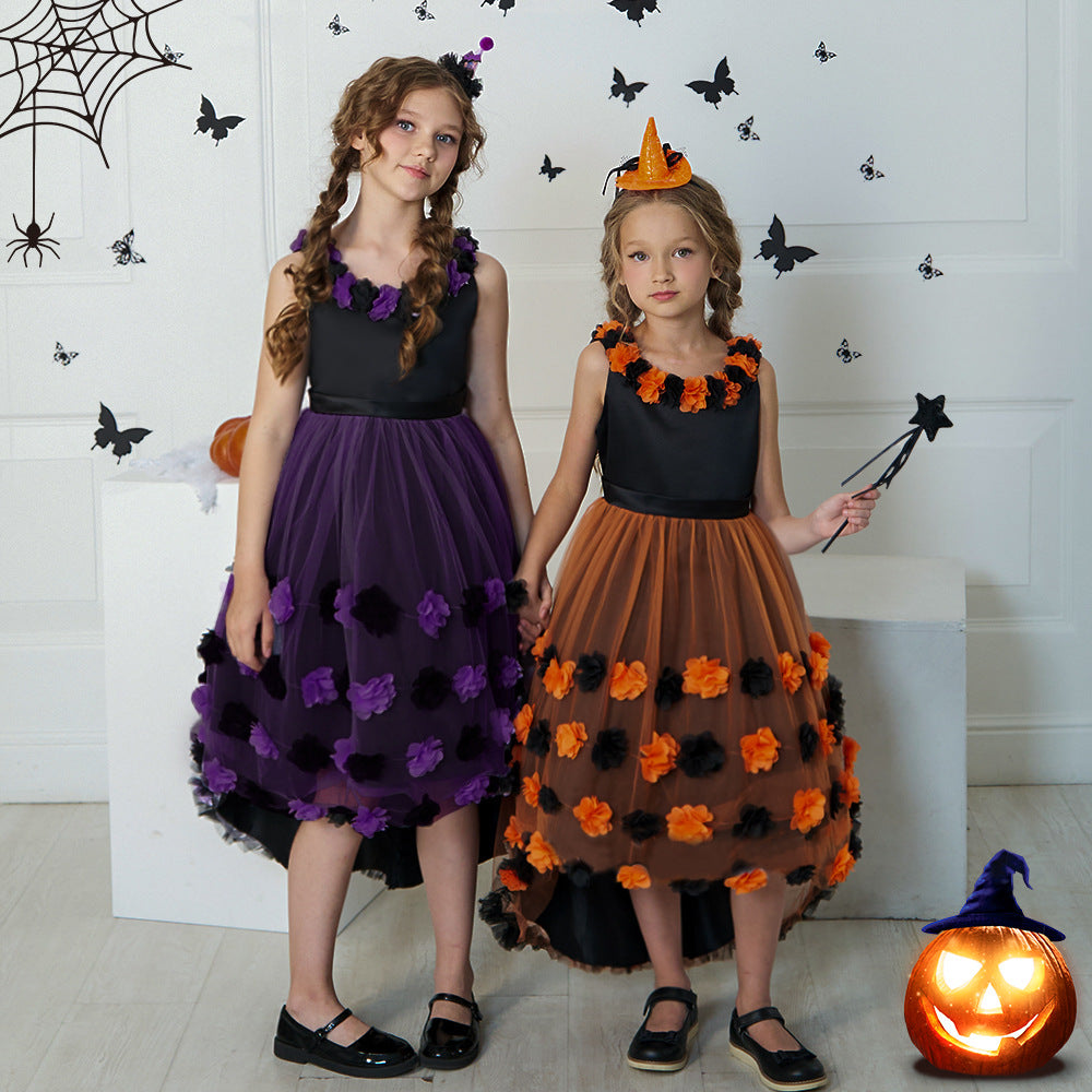 Cute Puffy High-Low Dress for Girls with Applique - Special Occasion & Party Wear