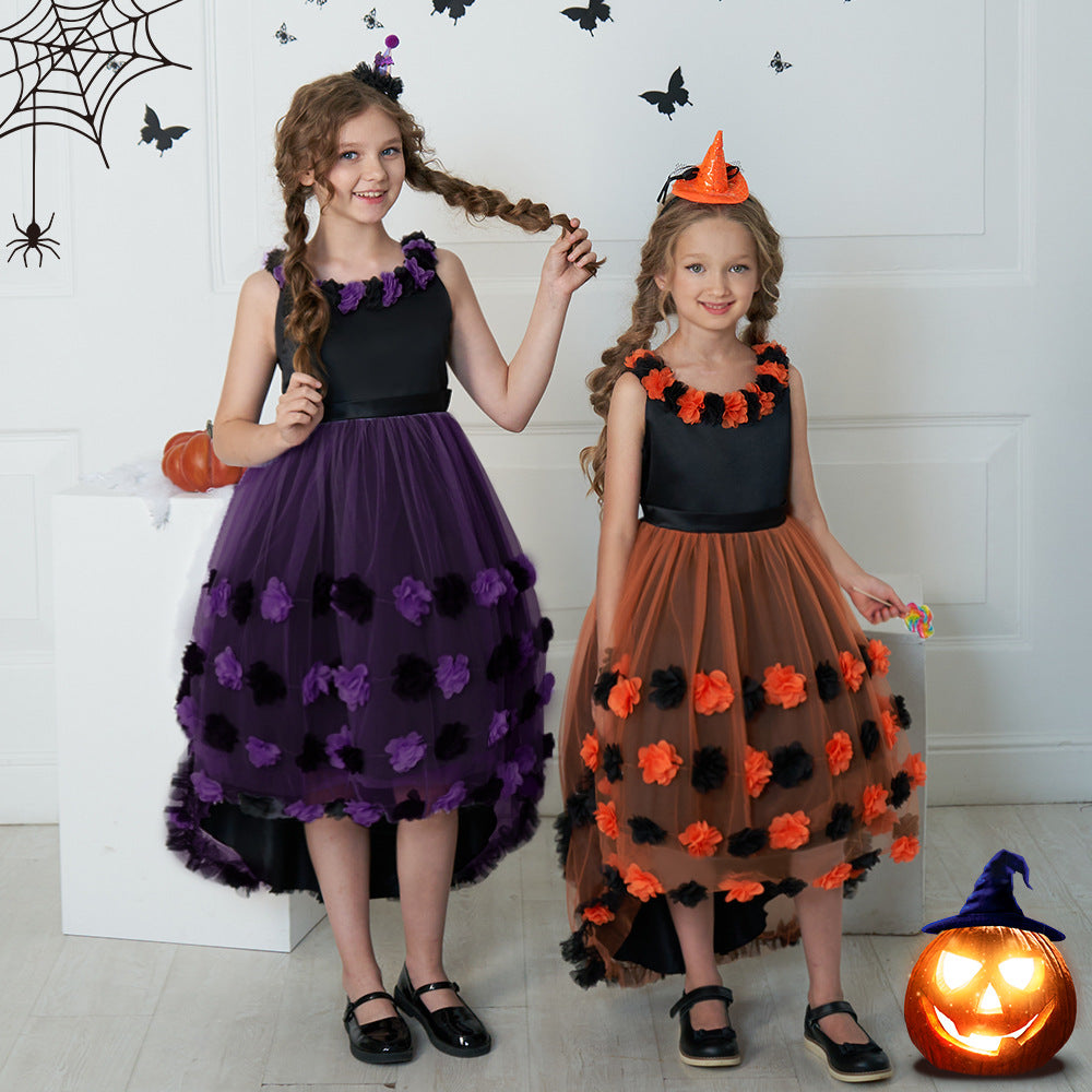 Cute Puffy High-Low Dress for Girls with Applique - Special Occasion & Party Wear