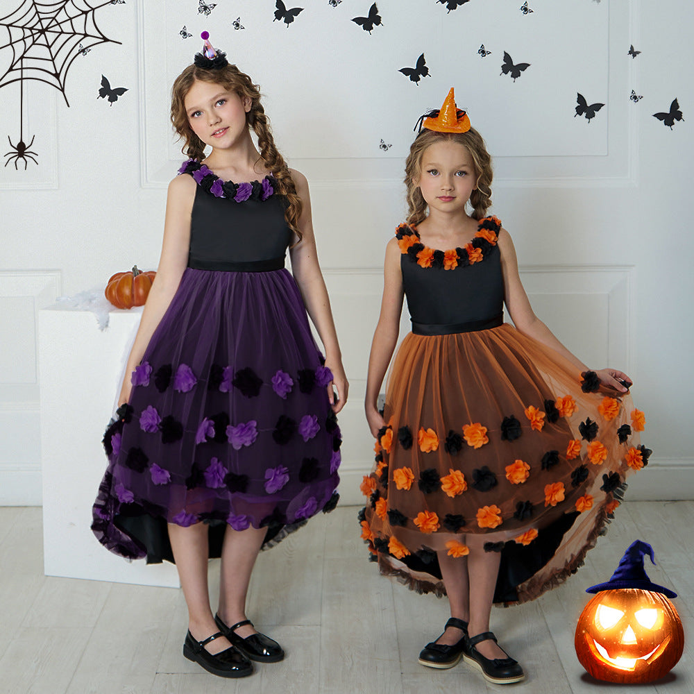 Cute Puffy High-Low Dress for Girls with Applique - Special Occasion & Party Wear