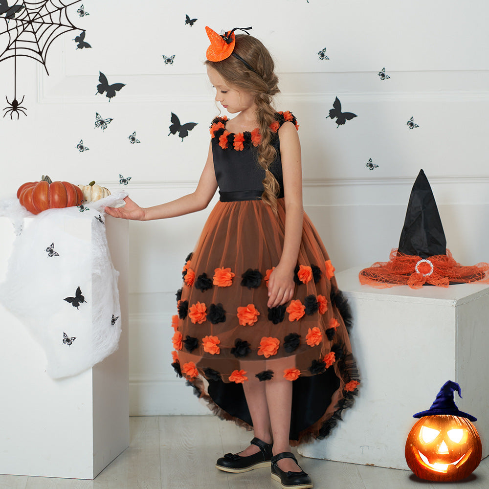 Cute Puffy High-Low Dress for Girls with Applique - Special Occasion & Party Wear