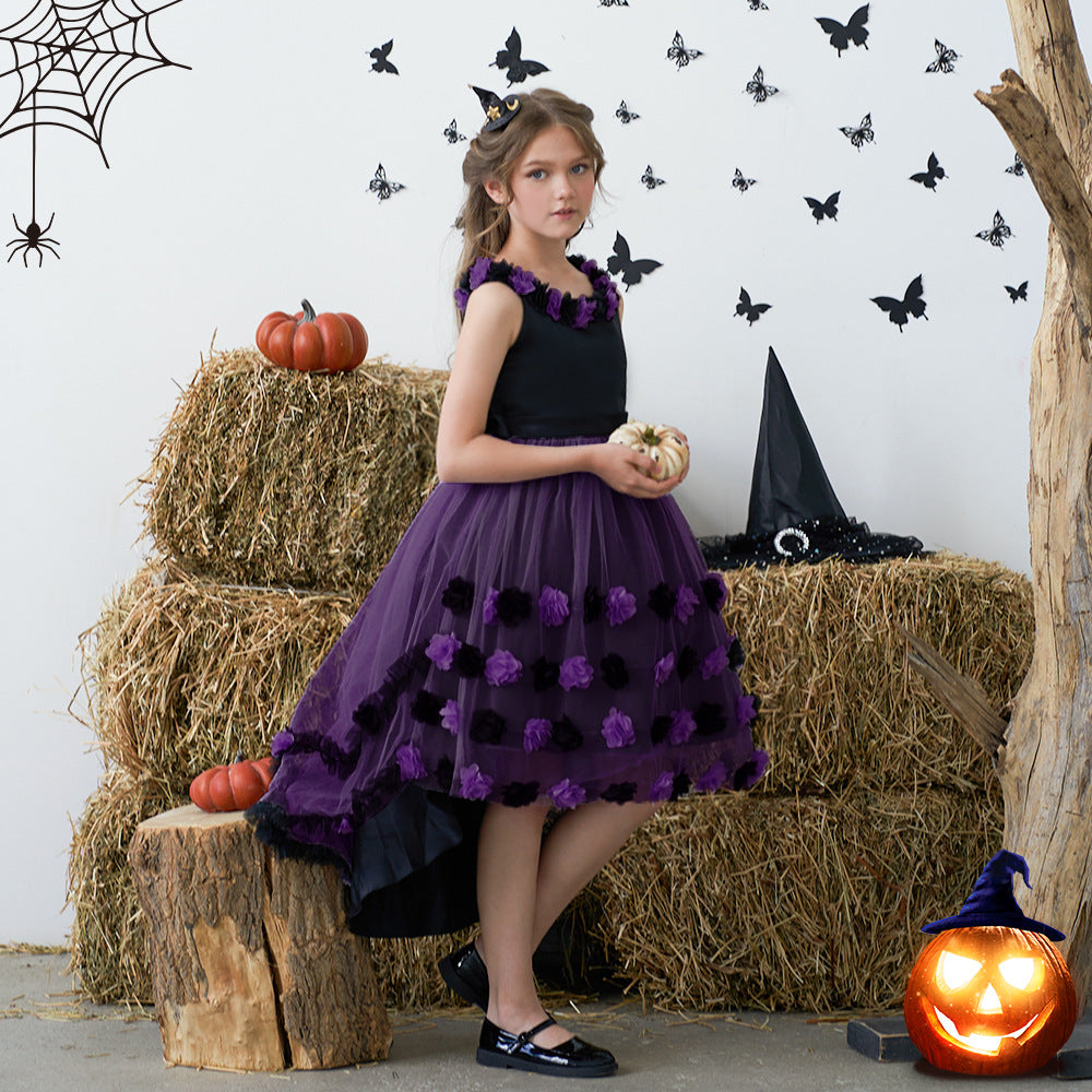 Cute Puffy High-Low Dress for Girls with Applique - Special Occasion & Party Wear