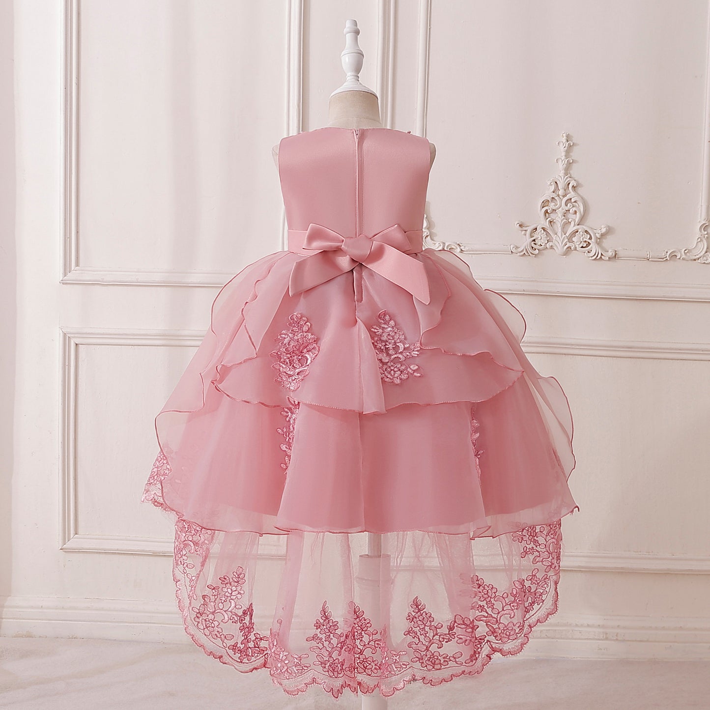 Puffy High-Low Tulle Princess Dress for Girls with Lace and Bow – Party, Wedding & Formal