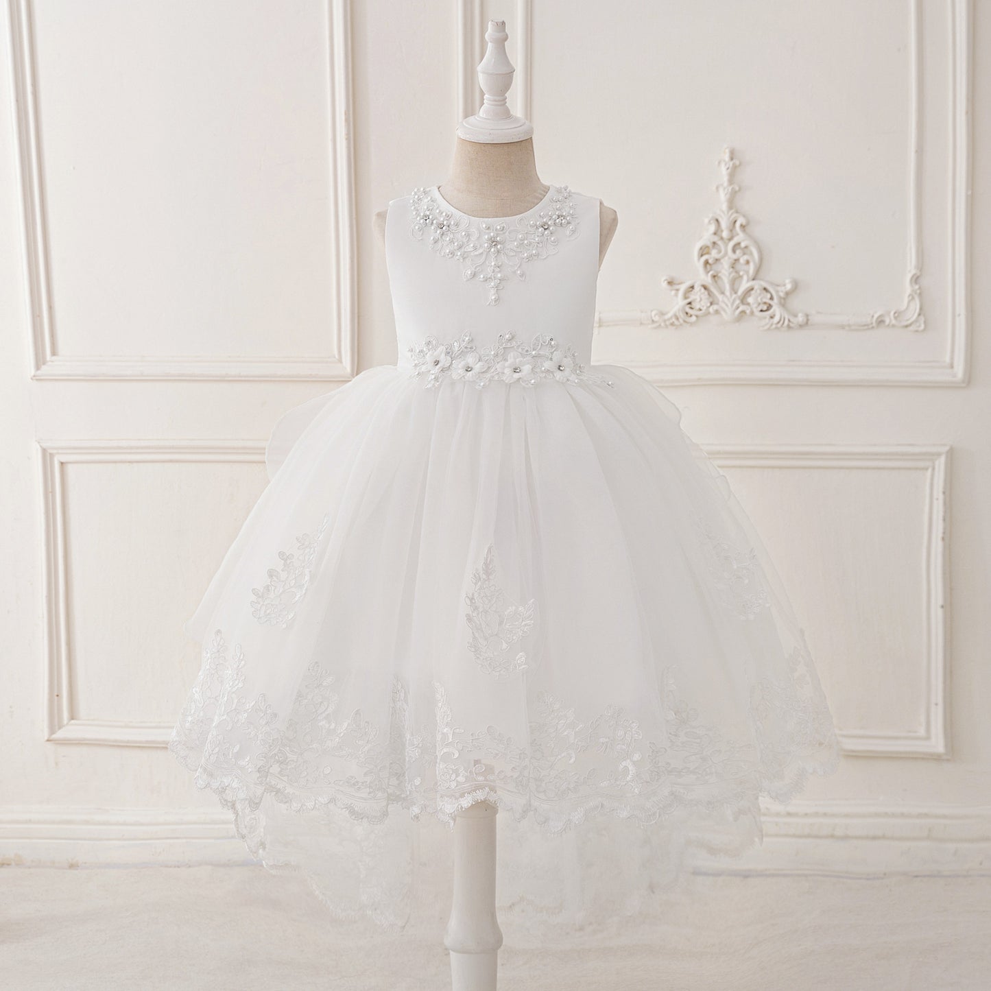 Puffy High-Low Tulle Princess Dress for Girls with Lace and Bow – Party, Wedding & Formal